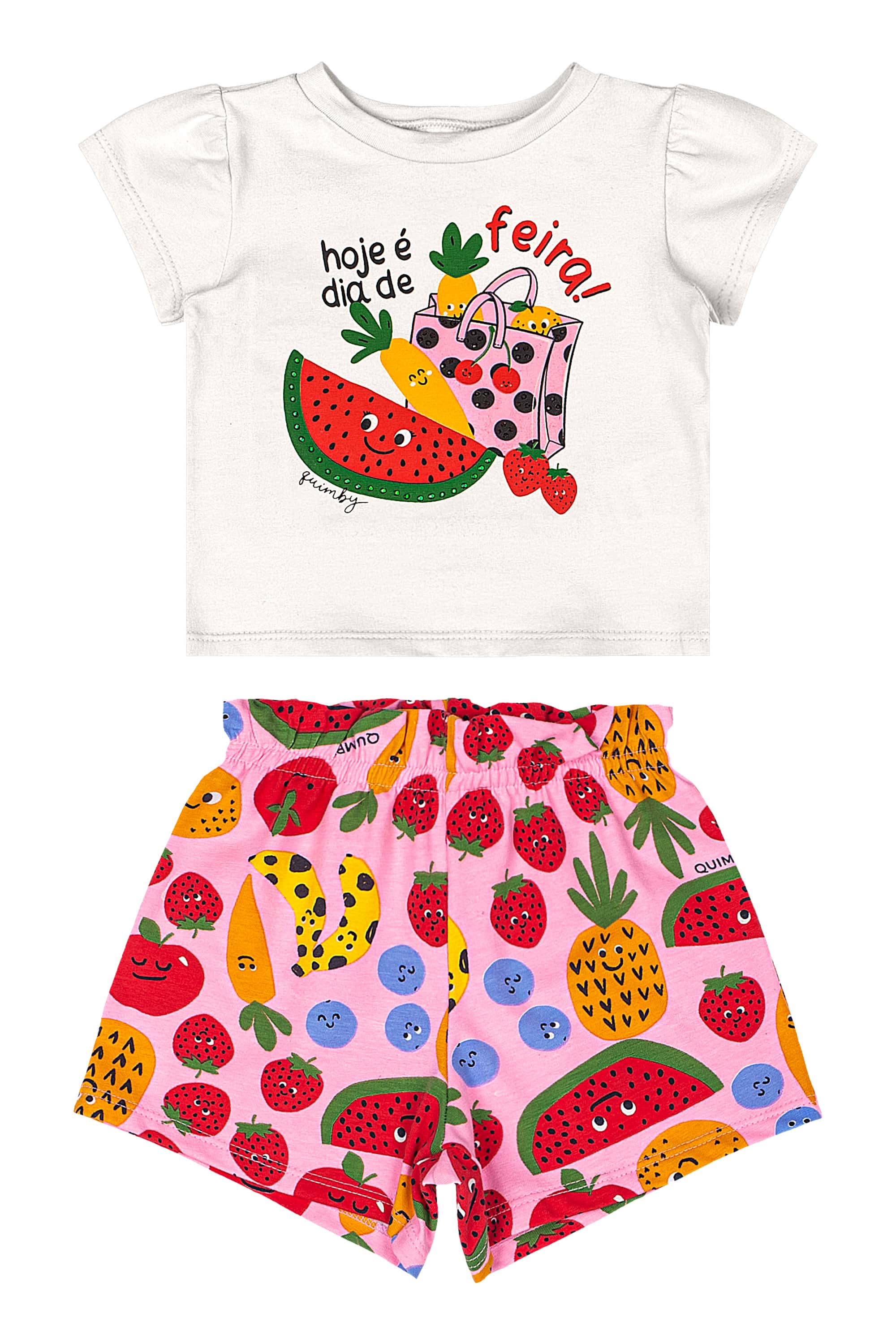 Conjunto Bebê com Blusa e Short Frutinhas (Off White) Quimby