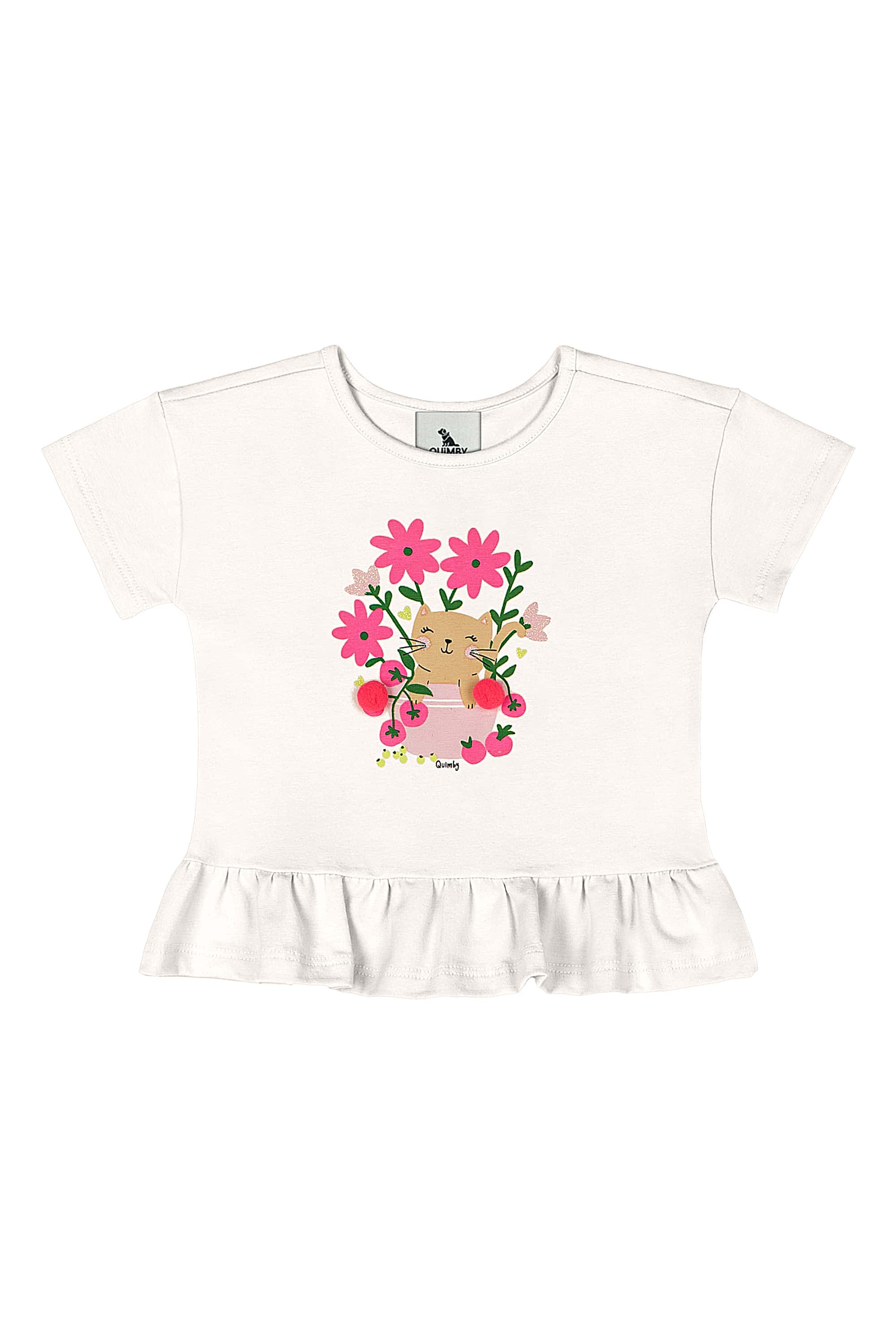 Blusa para Bebê com Glitter e Pompom (Off White) Quimby