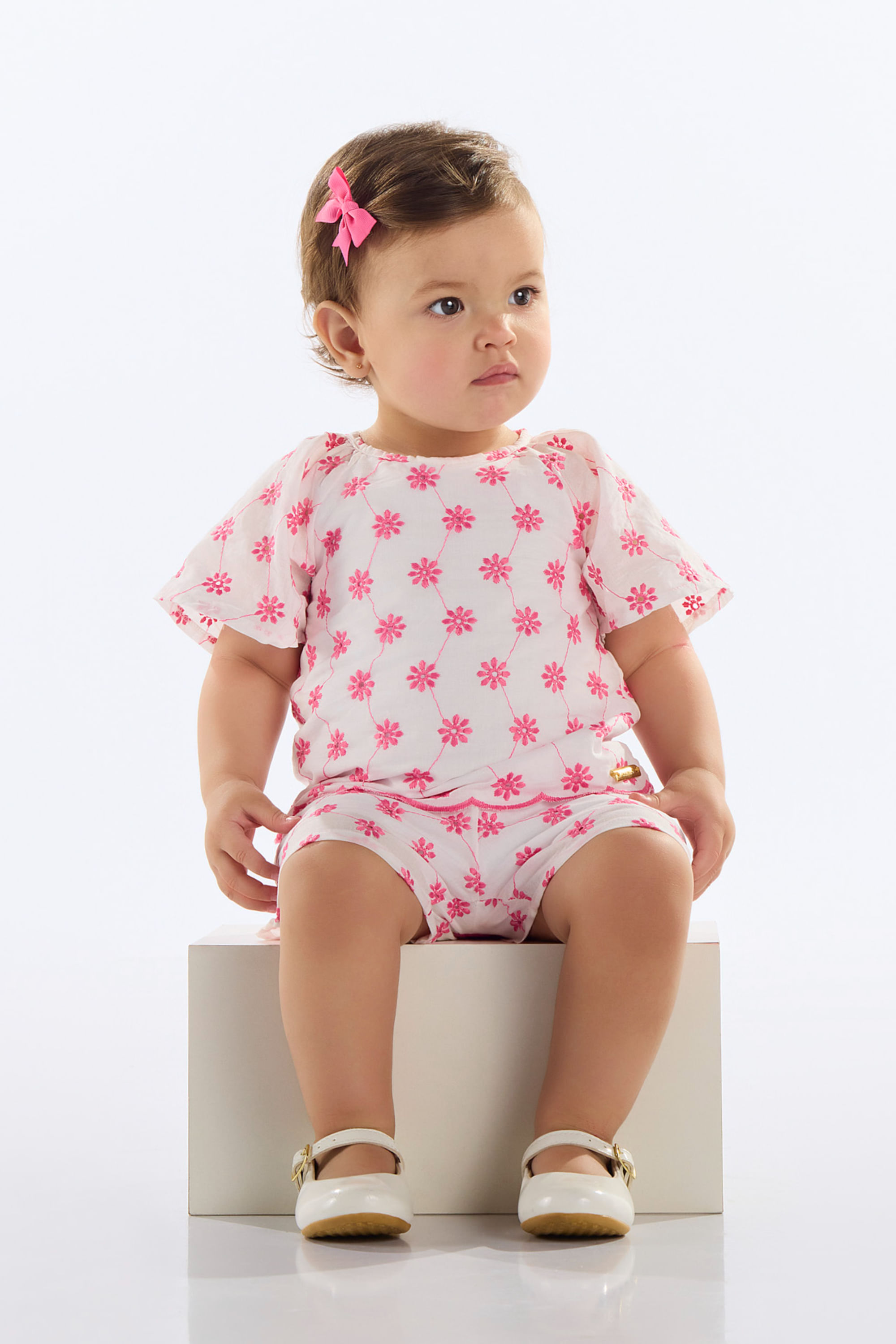 Conjunto Blusa e Short em Laise para Bebê (Rosa) Quimby