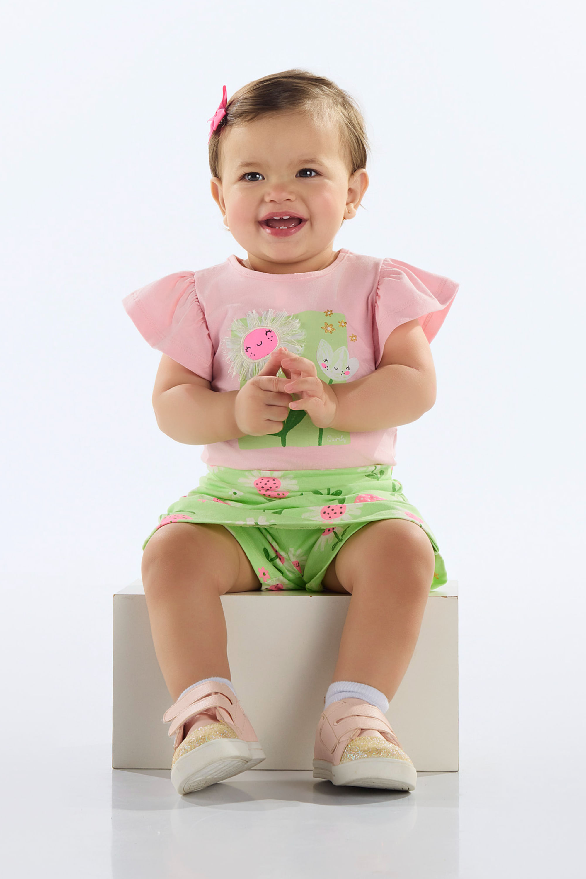 Conjunto Blusa e Short-Saia para Bebê Menina (Rosa) Quimby