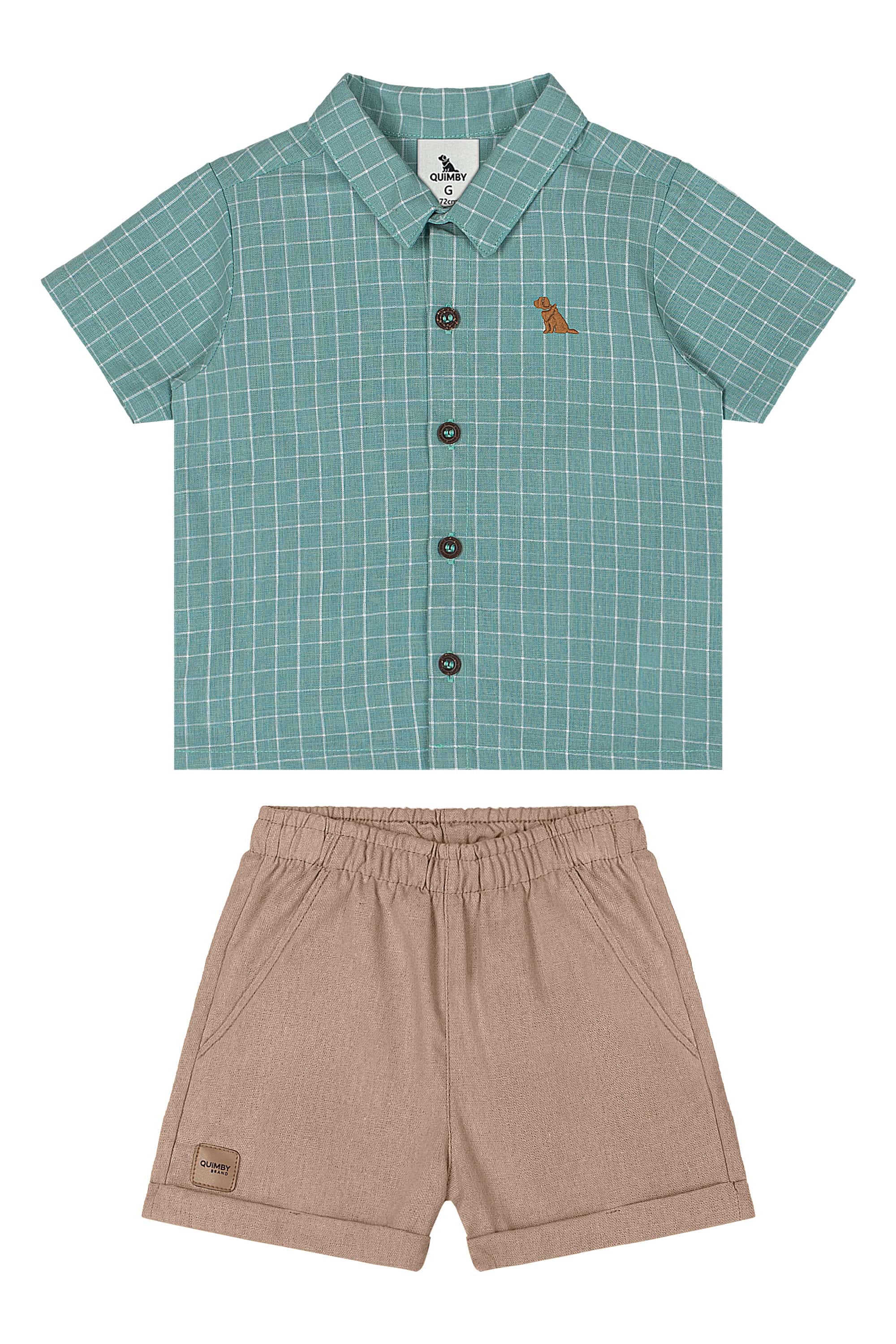 Conjunto Bebê Menino com Camisa e Bermuda (Verde) Quimby - Imagem 7