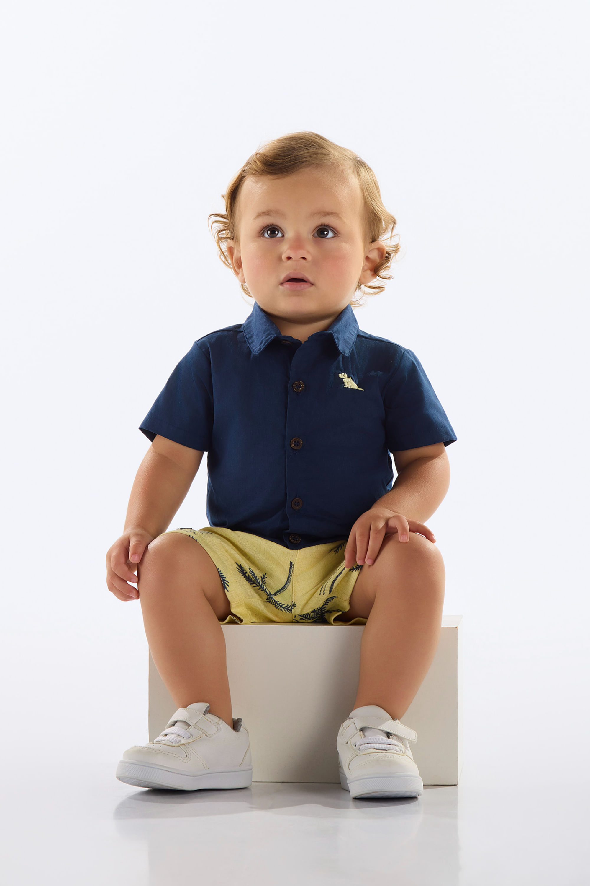 Conjunto Bebê com Camisa e Bermuda (Azul Marinho) Quimby