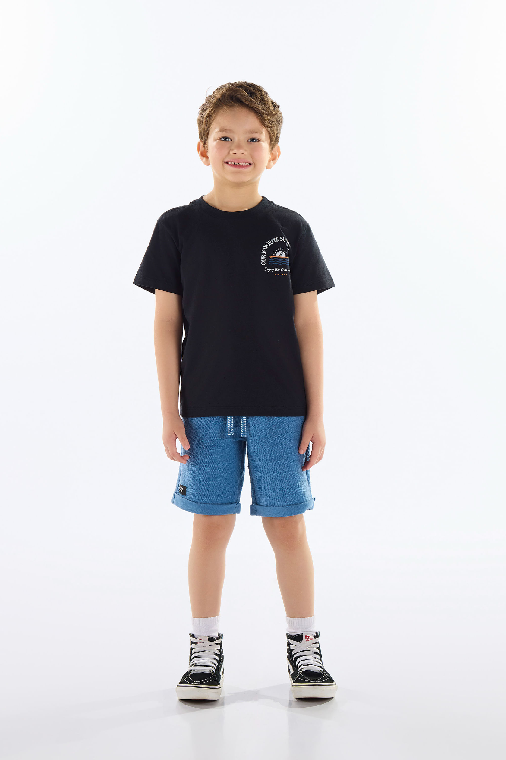 Conjunto com Camiseta e Bermuda Infantil (Preto) Quimby