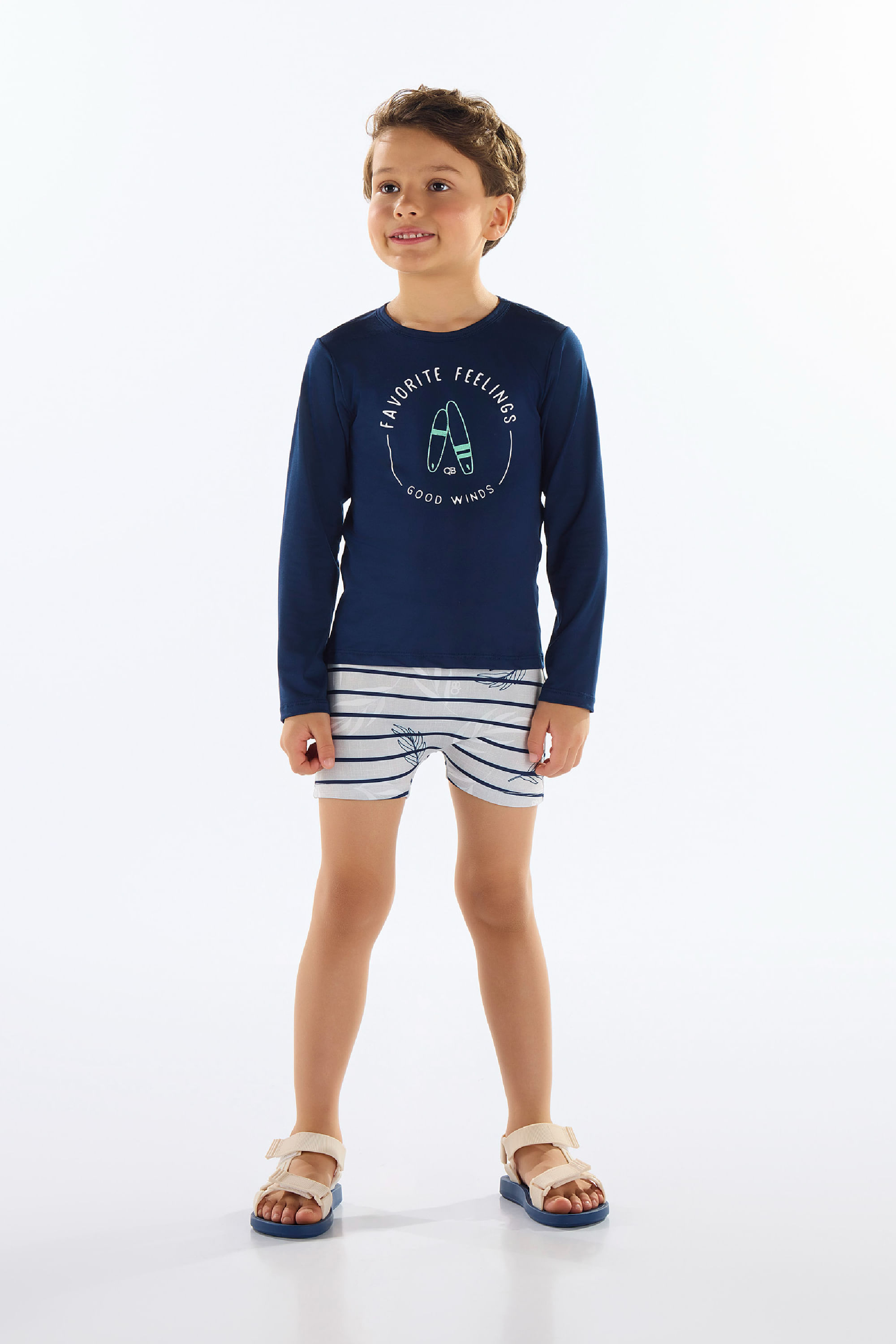 Conjunto Infantil Camiseta e Sunga FPS +50 UV DRY (Azul Marinho) Quimby