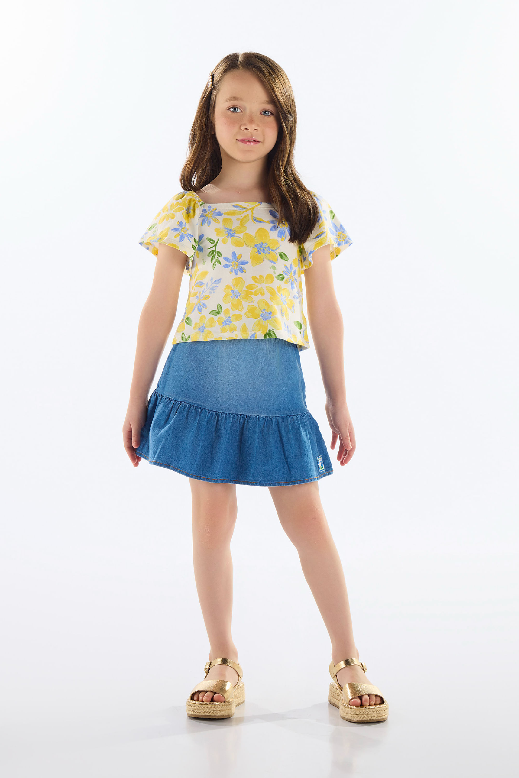 Conjunto com Blusa e Saia Jeans Infantil (Amarelo) Quimby - Imagem 19