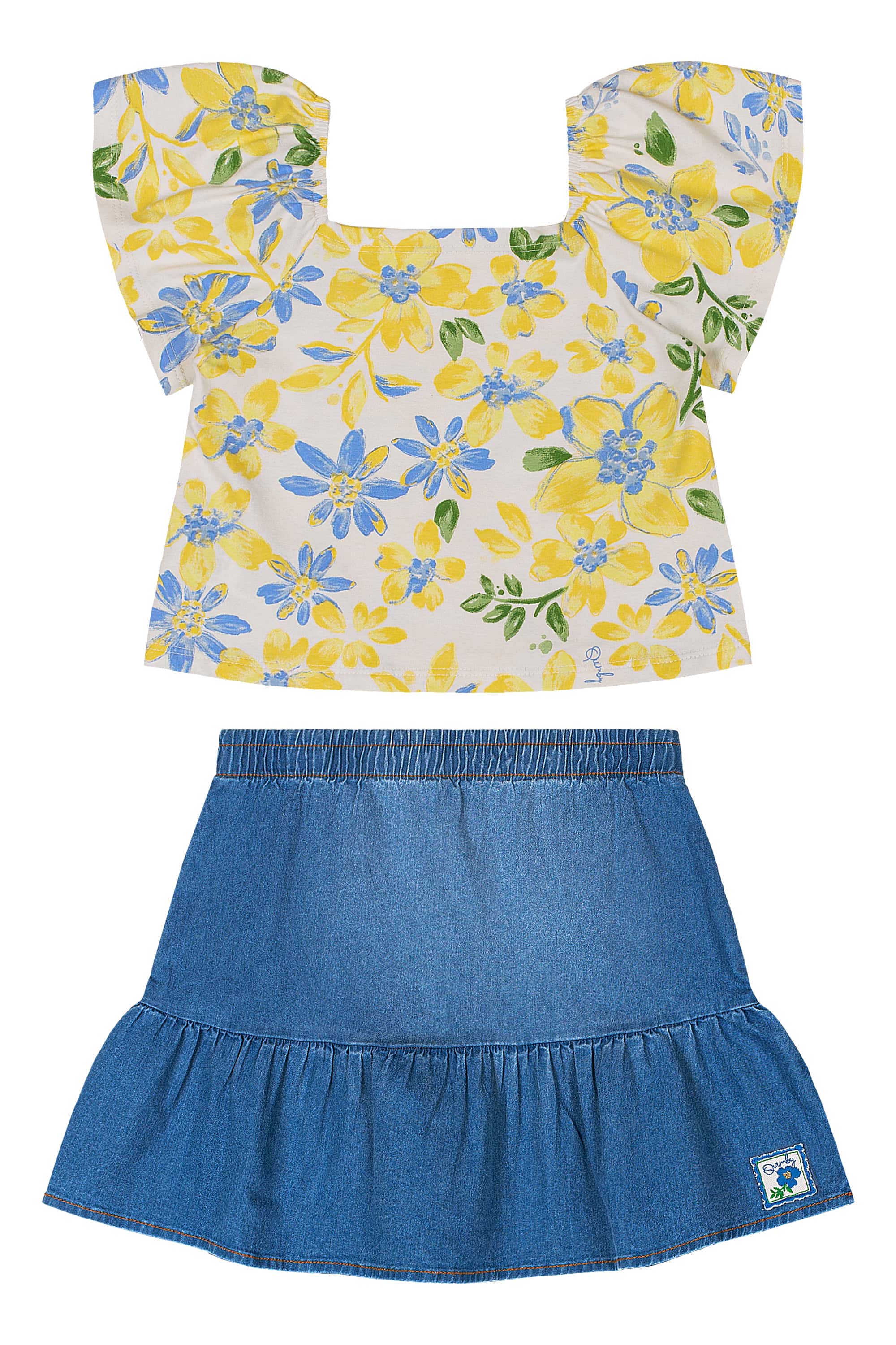 Conjunto com Blusa e Saia Jeans Infantil (Amarelo) Quimby - Imagem 38