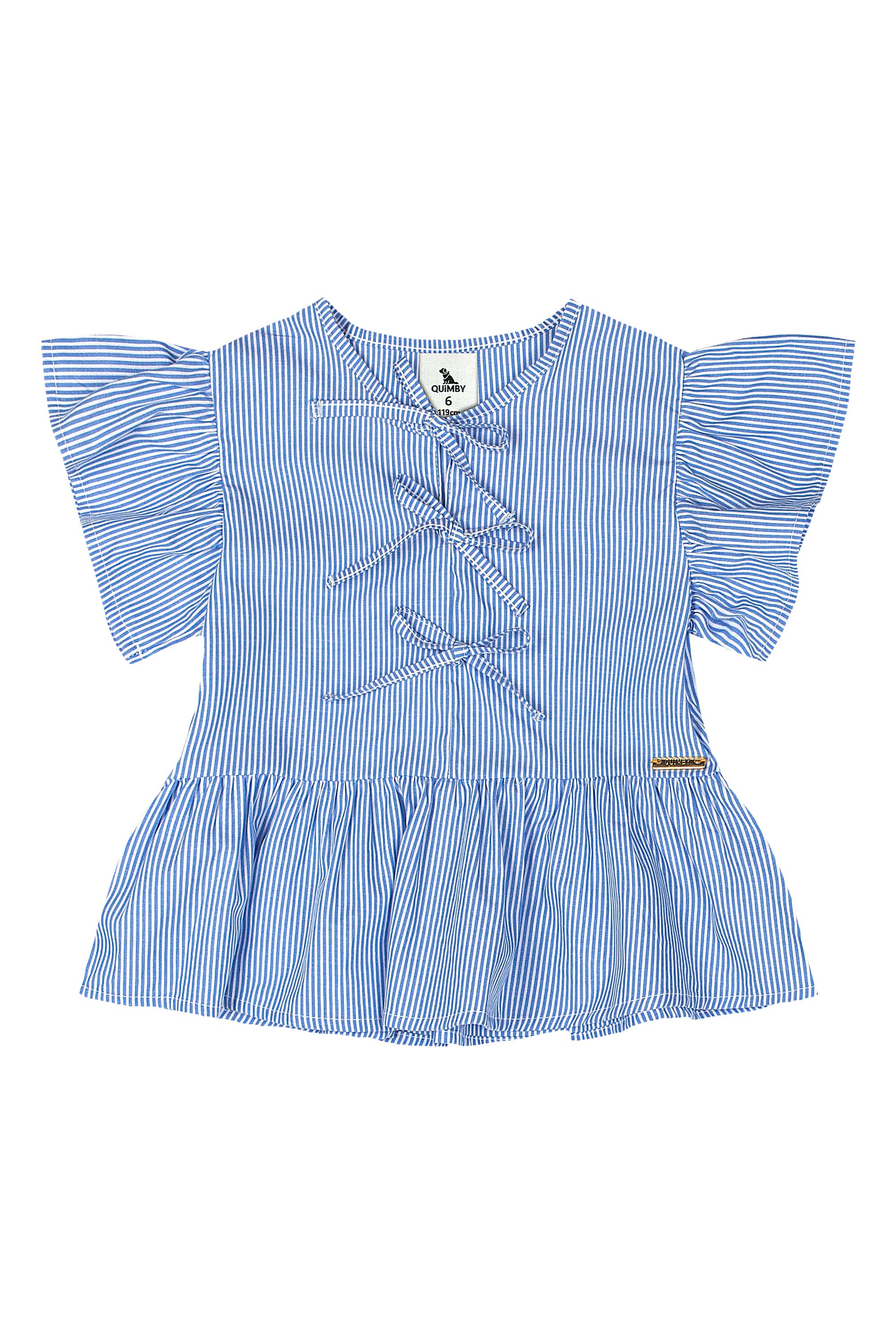 Bata Infantil Feminina em Algodão Listrado (Azul) Quimby - Imagem 6