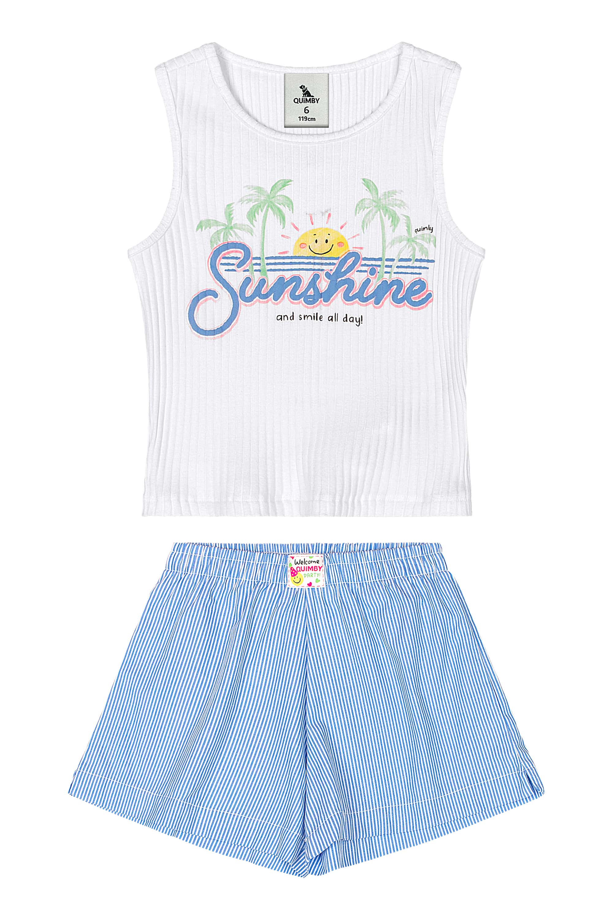 Conjunto Infantil com Cropped e Short Listrado (Branco) Quimby - Imagem 20