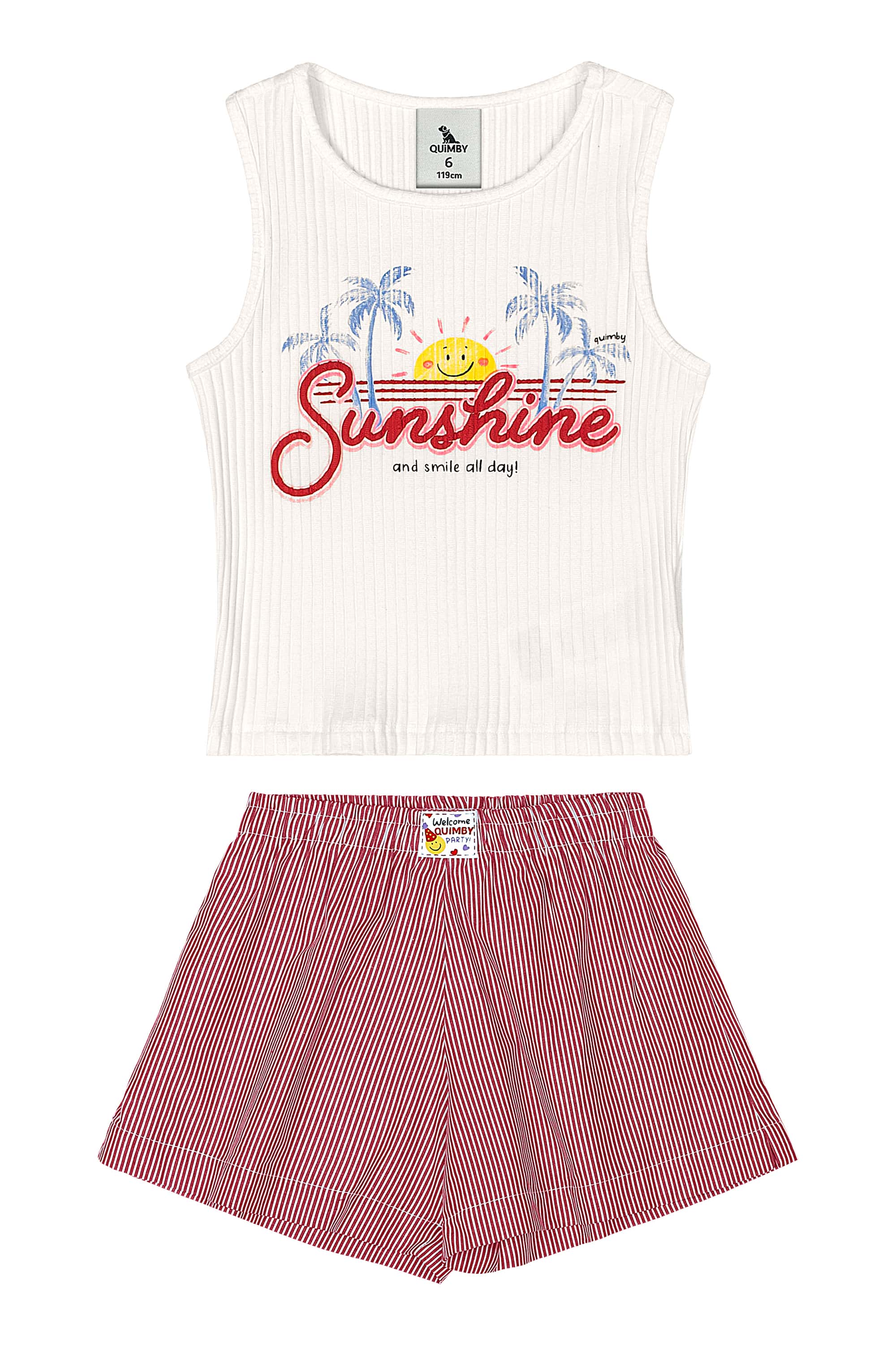 Conjunto Infantil com Cropped e Short Listrado (Off White) Quimby - Imagem 14
