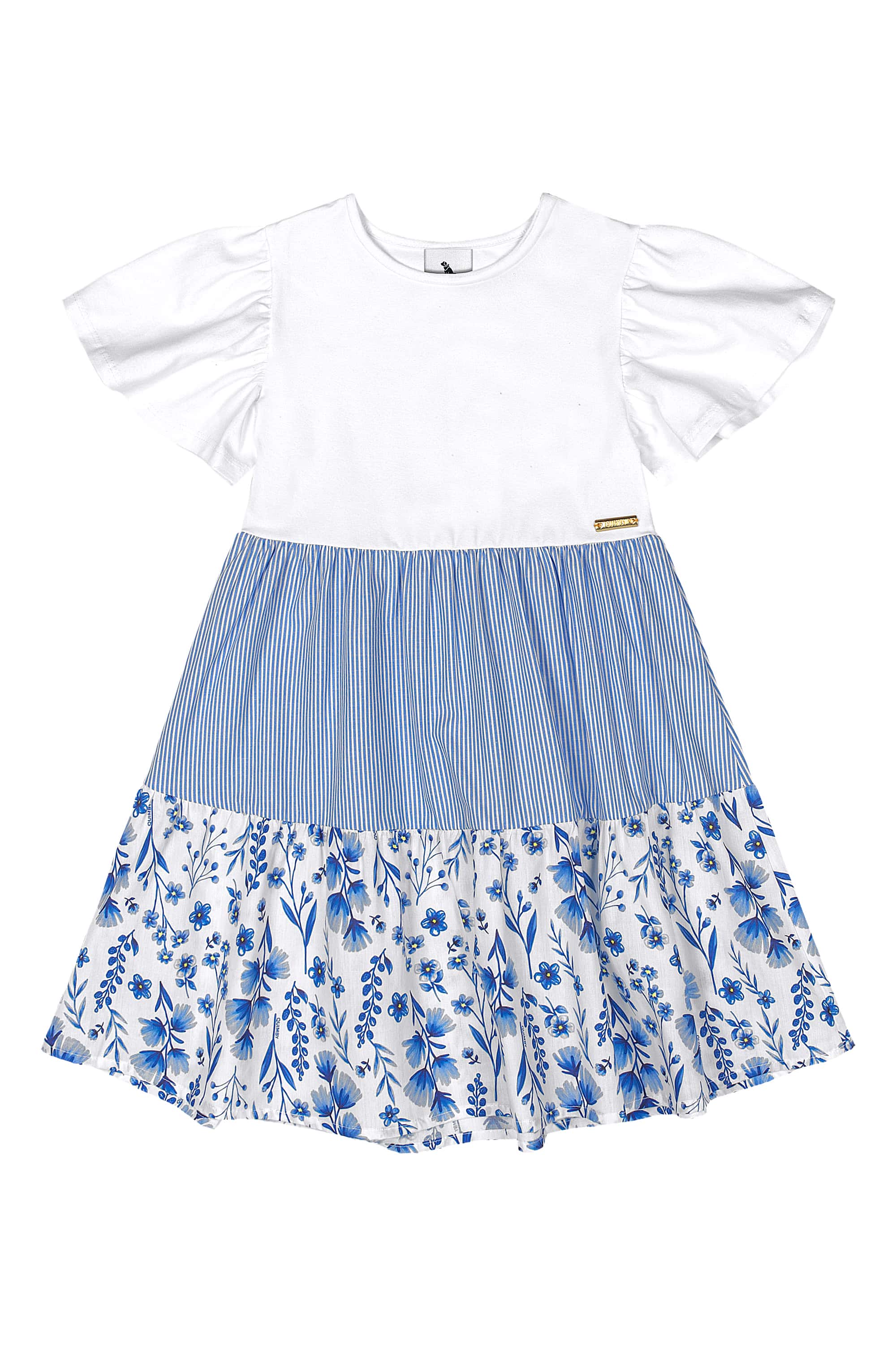Vestido Infantil em Algodão Estampado (Branco) Quimby - Imagem 11