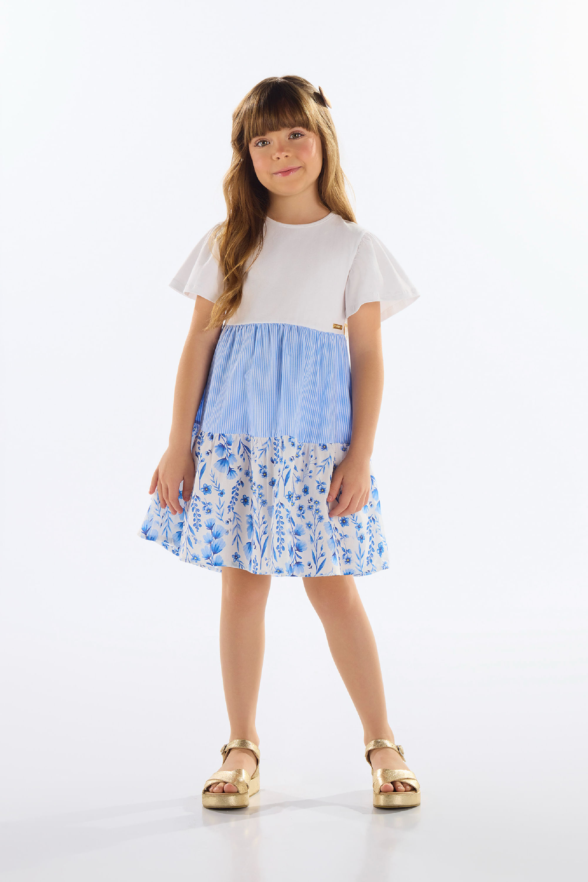 Vestido Infantil em Algodão Estampado (Branco) Quimby - Imagem 19