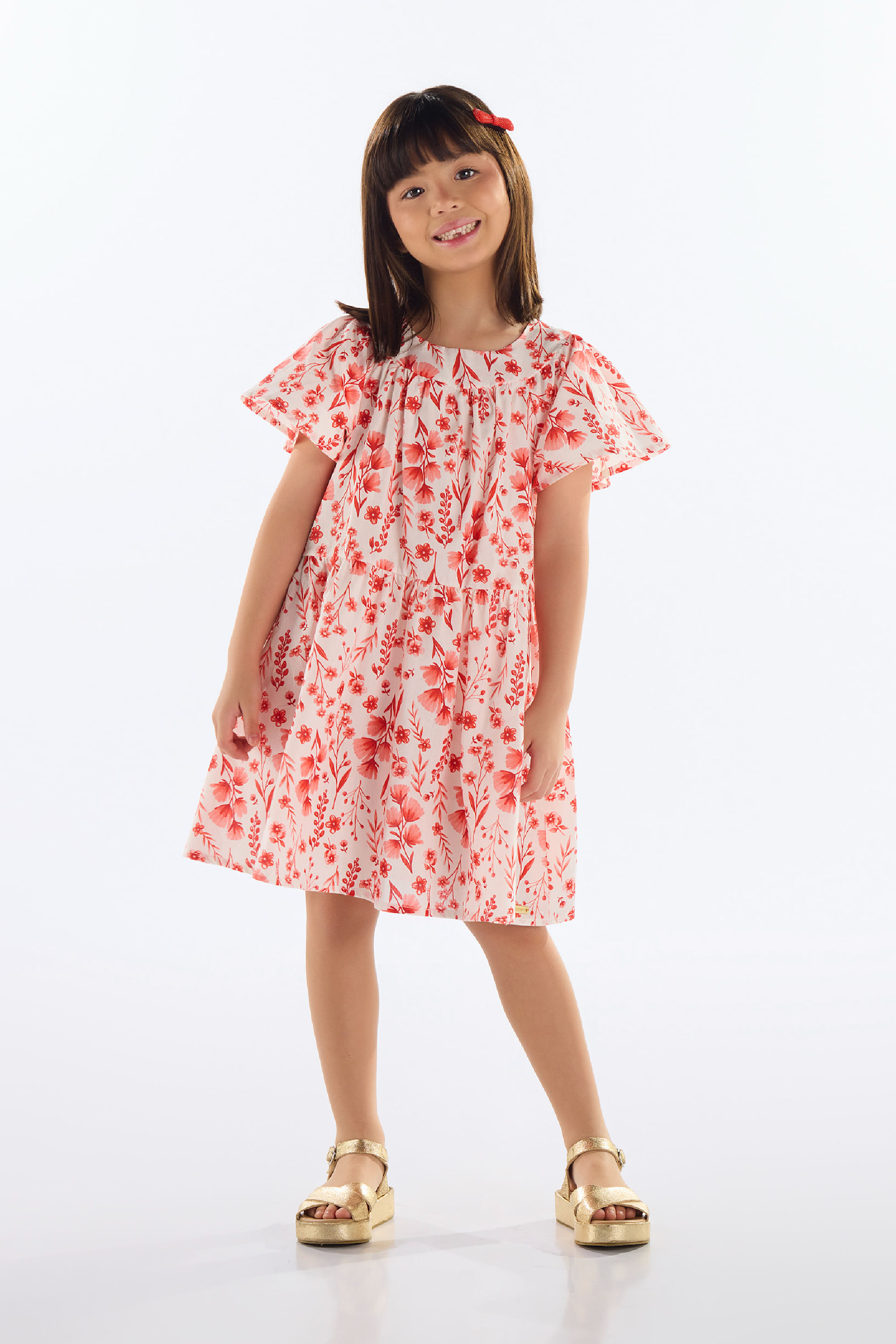 Vestido Infantil Floral em Tricoline (Vermelho) Quimby - Imagem 7