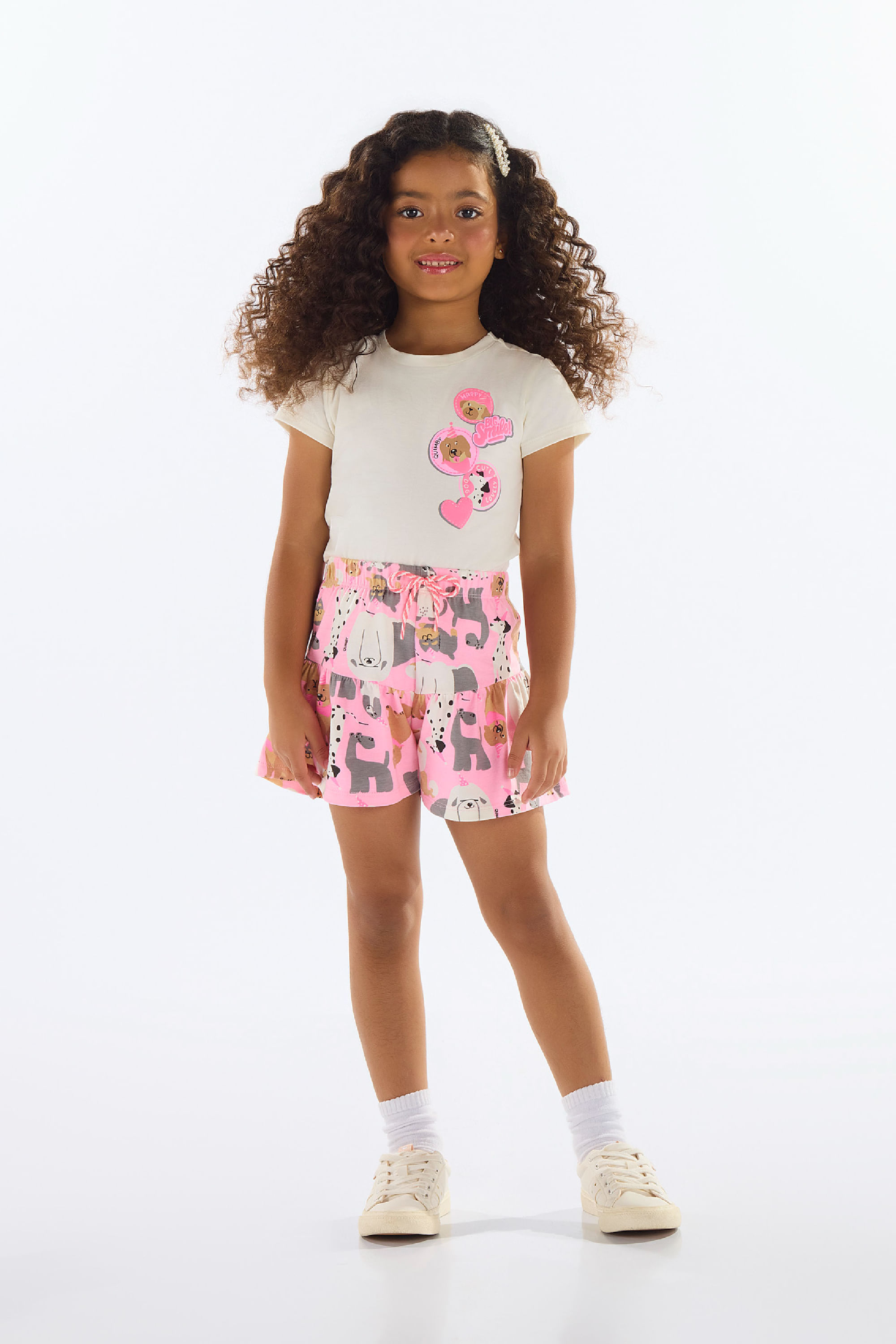 Conjunto Infantil com Blusa e Short de Cachorrinho (Off White) Quimby