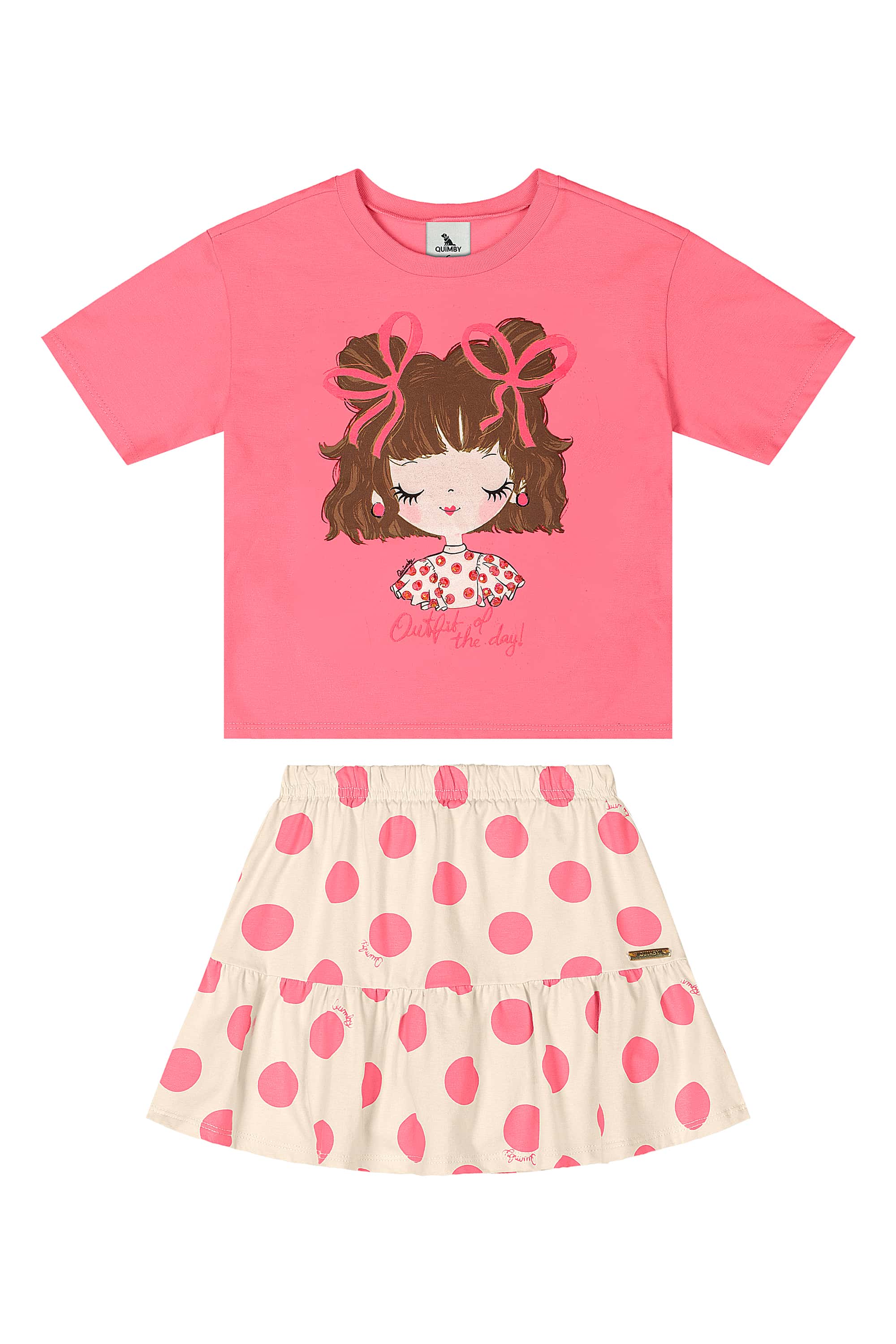 Conjunto Infantil com Blusa e Saia de Bolinhas (Rosa) Quimby - Imagem 20