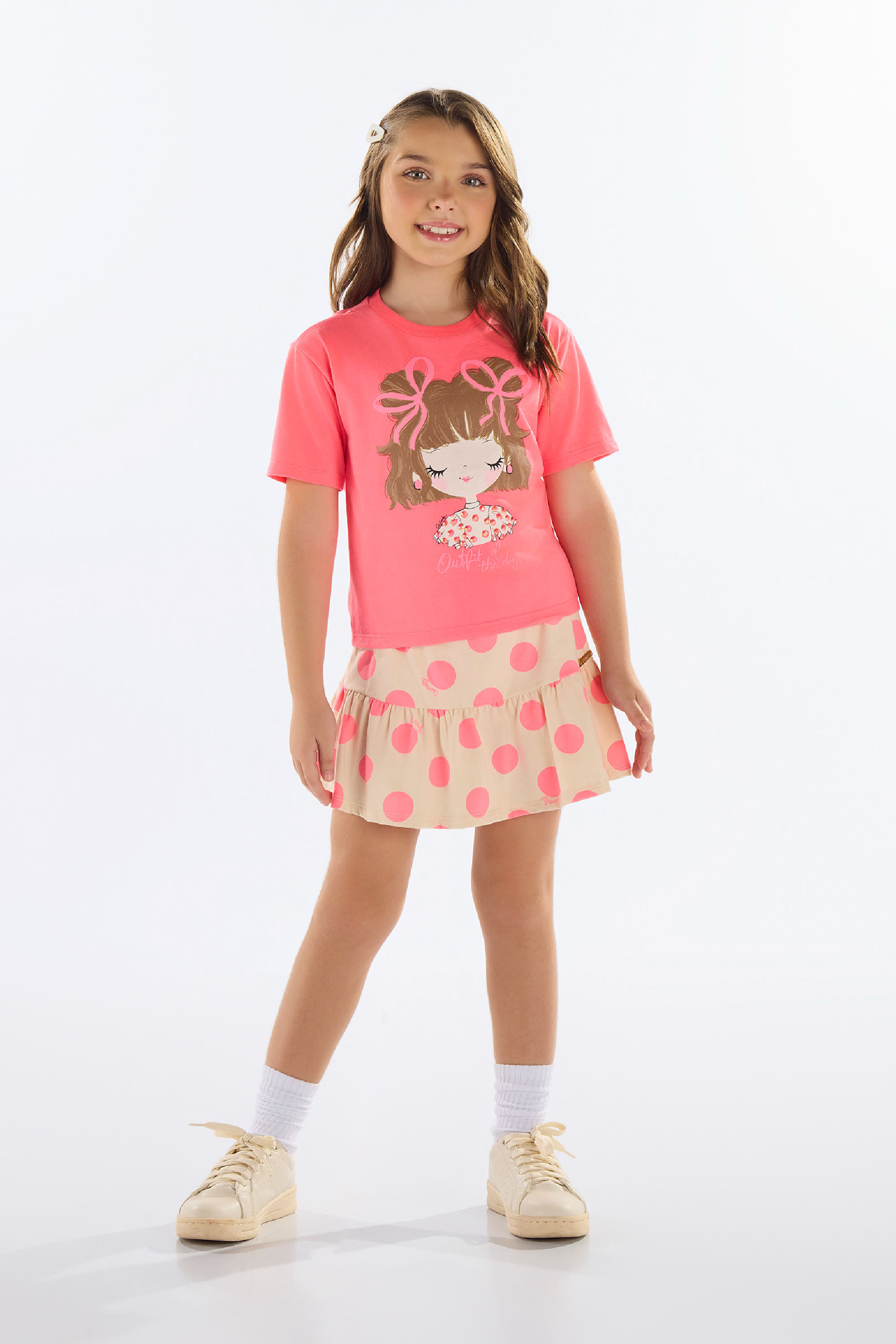 Conjunto Infantil com Blusa e Saia de Bolinhas (Rosa) Quimby - Imagem 31