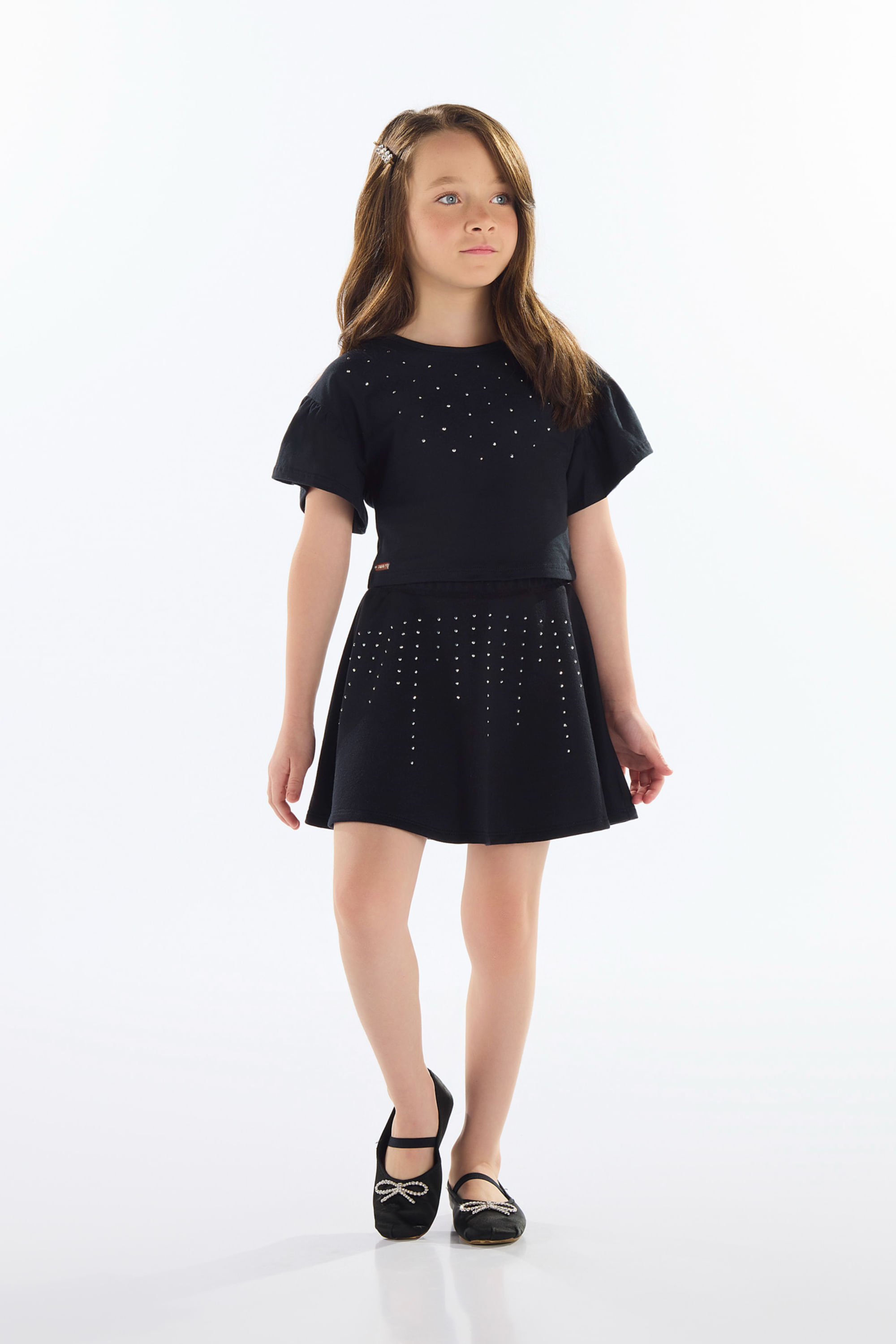 Conjunto Infantil com Blusa e Saia com Strass (Preto) Quimby - Imagem 25