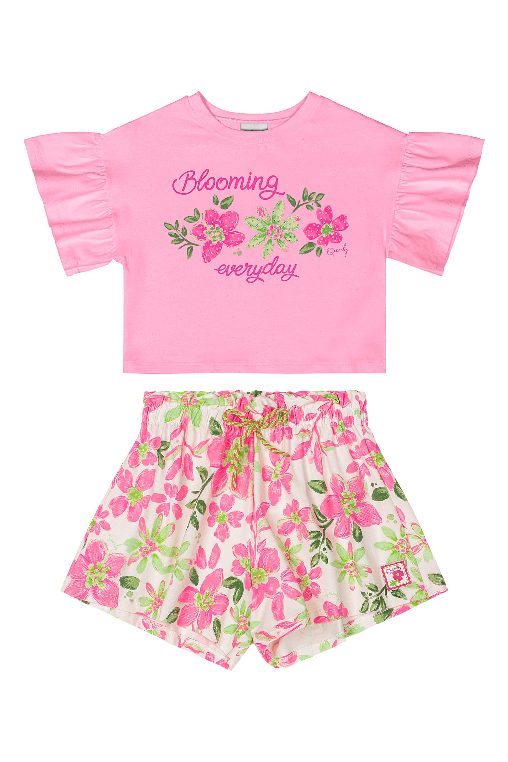 Conjunto Infantil com Blusa e Short Floral (Rosa) Quimby - Imagem 38