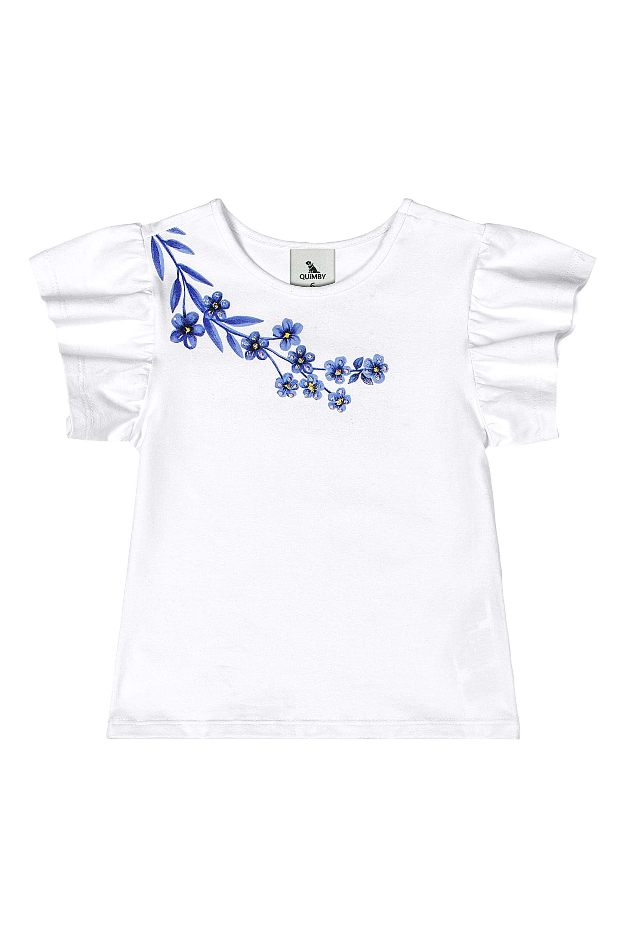 Conjunto Infantil com Blusa e Saia Floral (Azul) Quimby - Imagem 9
