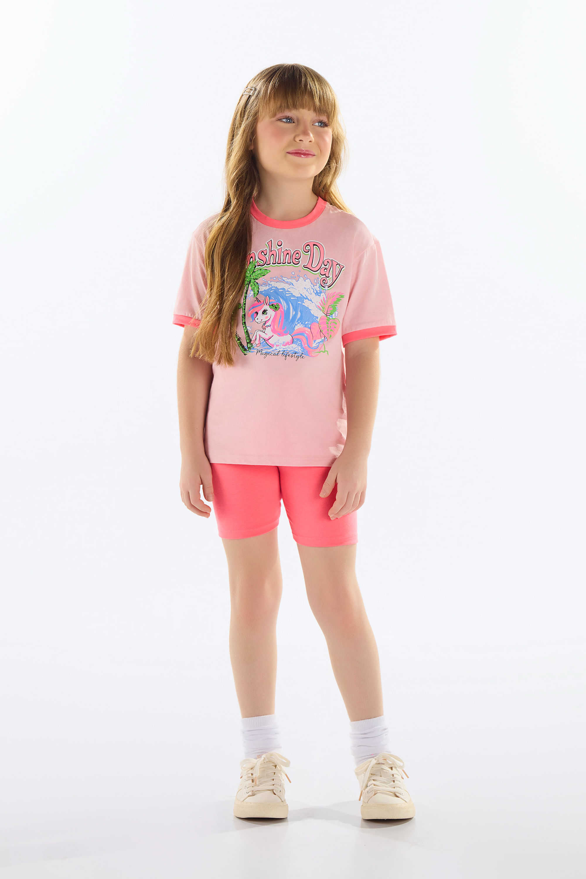 Conjunto Infantil com Blusa e Bermuda Ciclista (Rosa) Quimby - Imagem 19