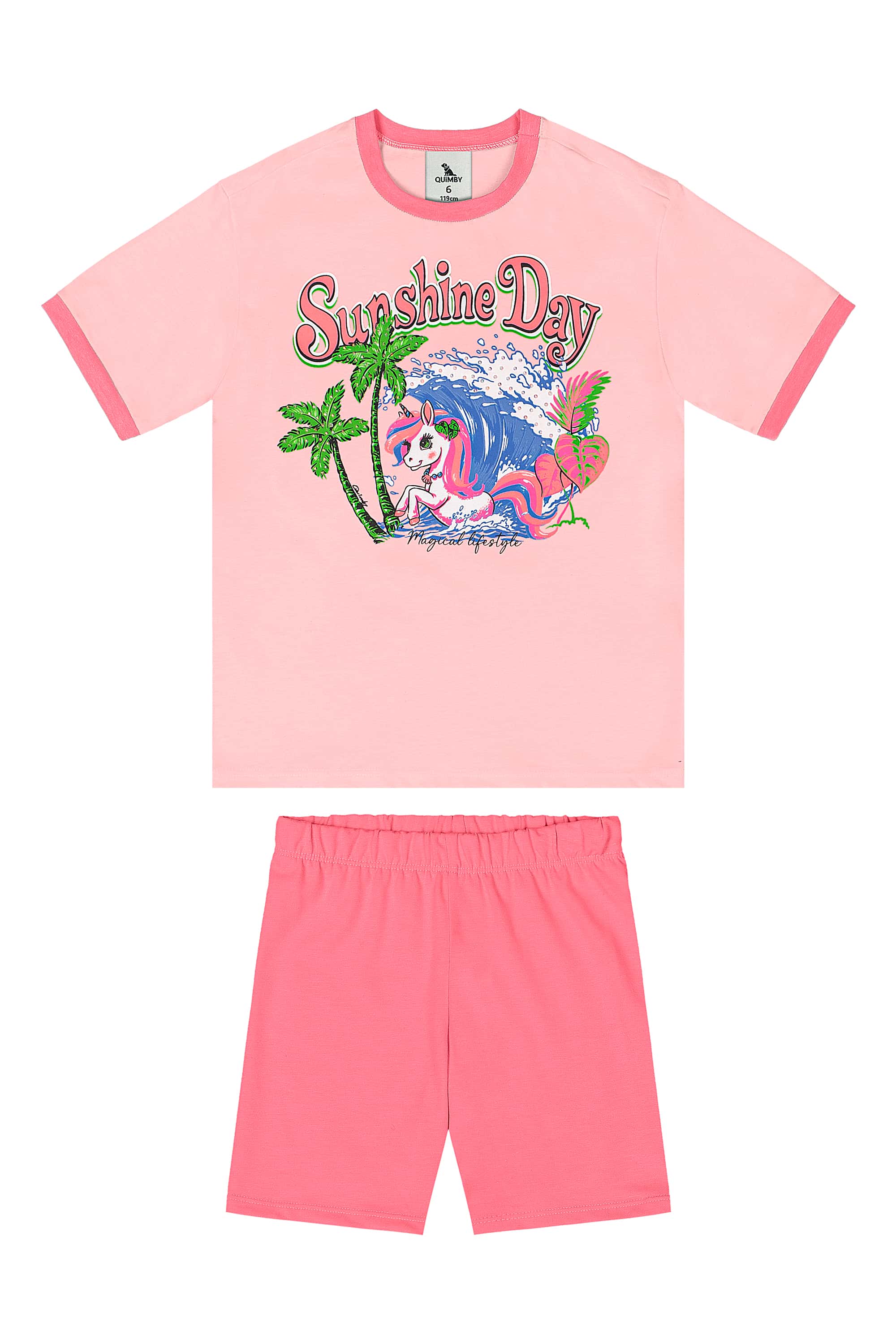 Conjunto Infantil com Blusa e Bermuda Ciclista (Rosa) Quimby - Imagem 32