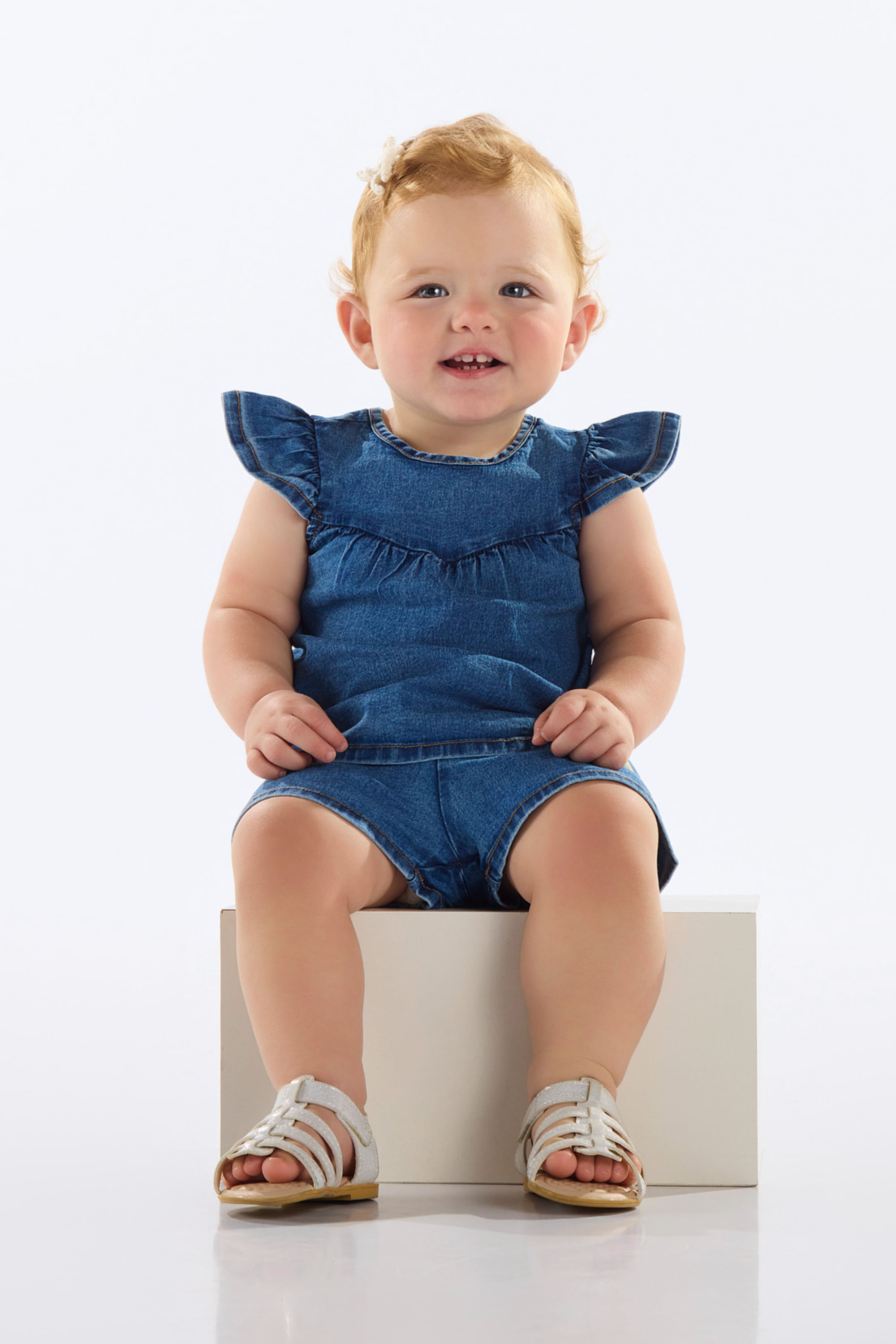 Conjunto para Bebê com Blusa e Short Jeans (Azul) Quimby