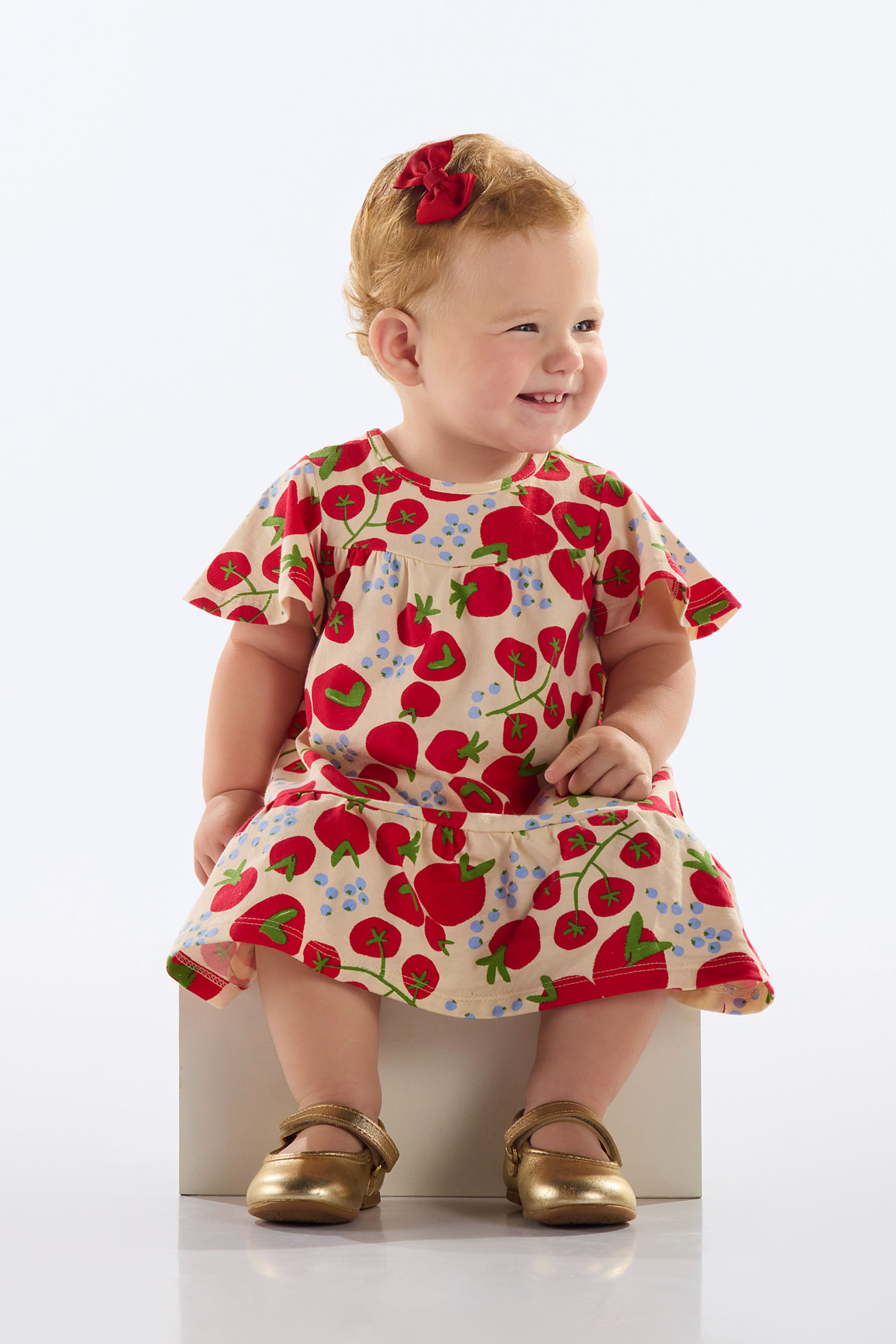 Vestido em Cotton Tomates para Bebê (Vermelho) Quimby