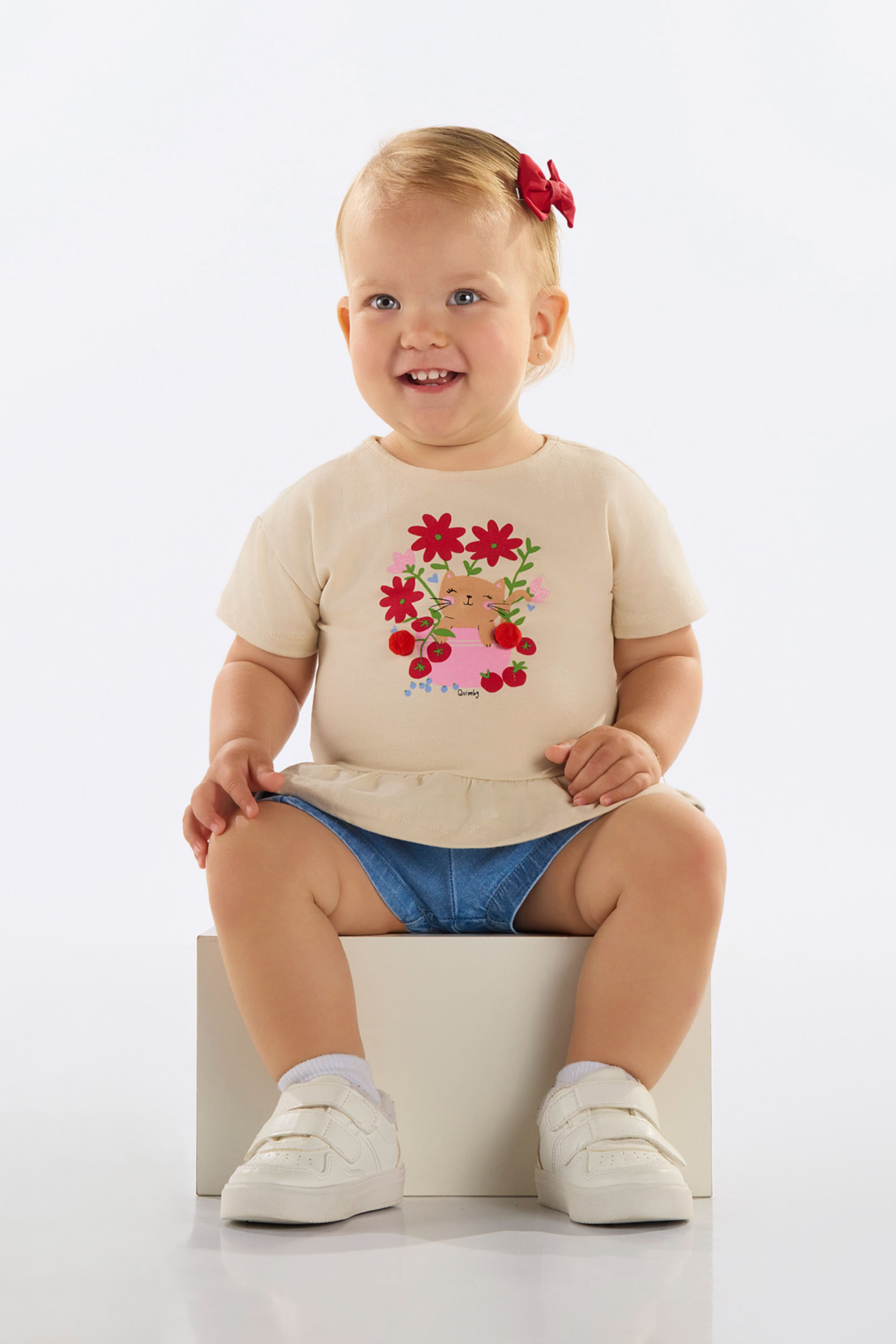 Blusa para Bebê com Glitter e Pompom (Bege) Quimby - Imagem 4