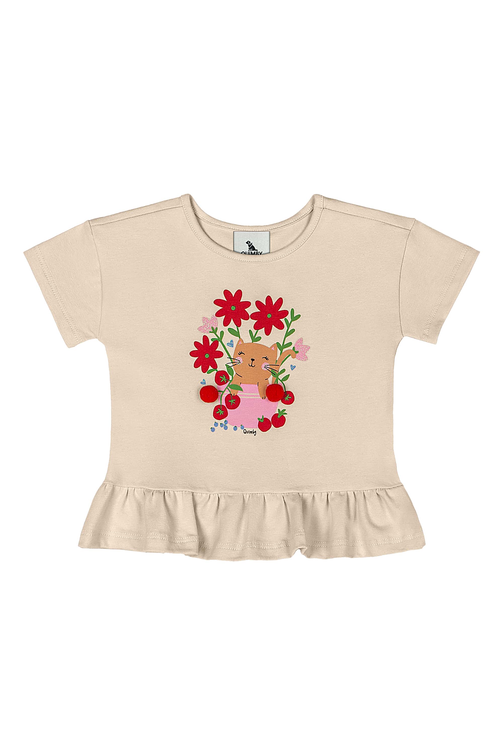 Blusa para Bebê com Glitter e Pompom (Bege) Quimby - Imagem 8