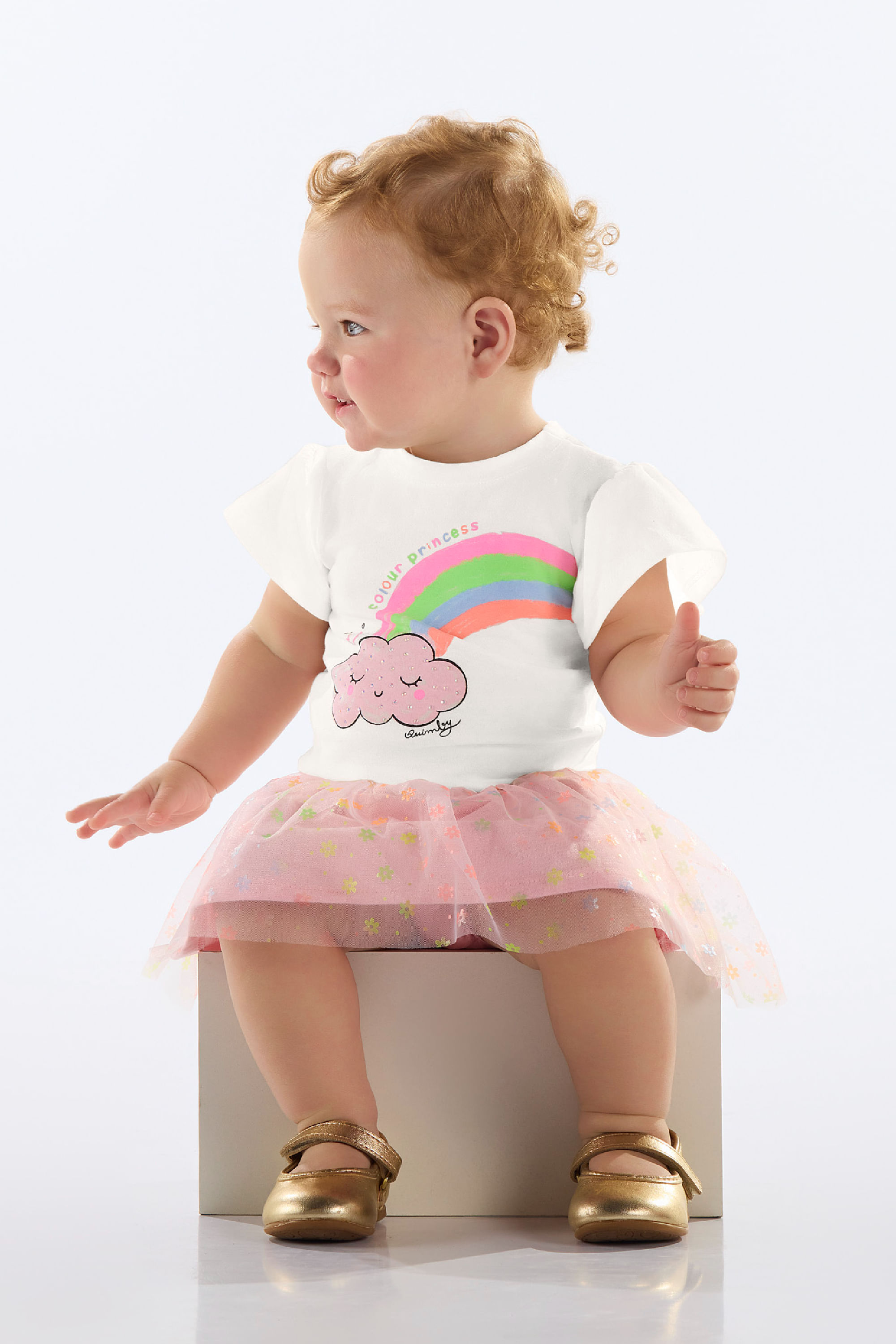 Conjunto Bebê com Blusa e Saia em Tule (Off White) Quimby - Imagem 19