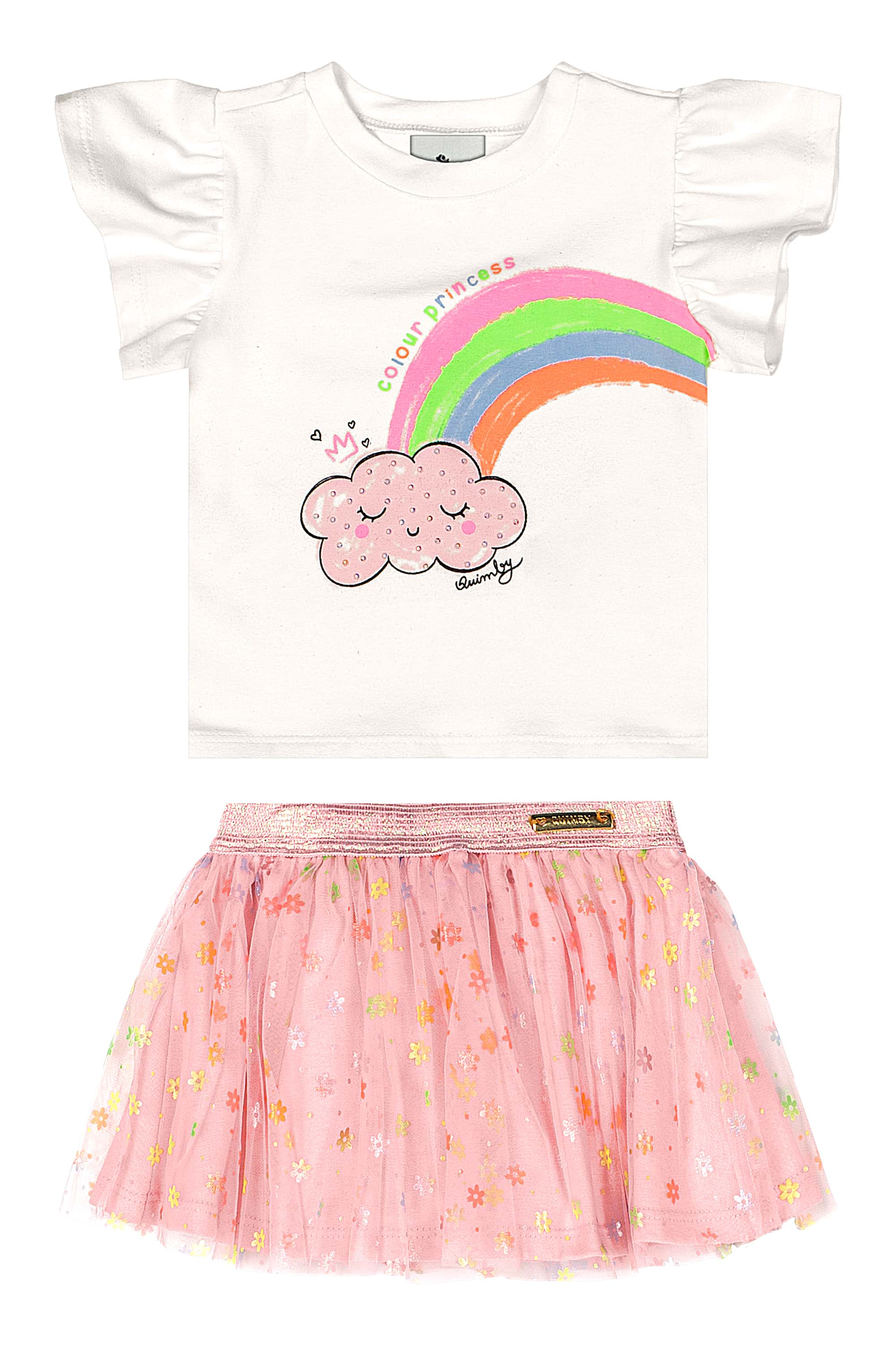 Conjunto Bebê com Blusa e Saia em Tule (Off White) Quimby - Imagem 26