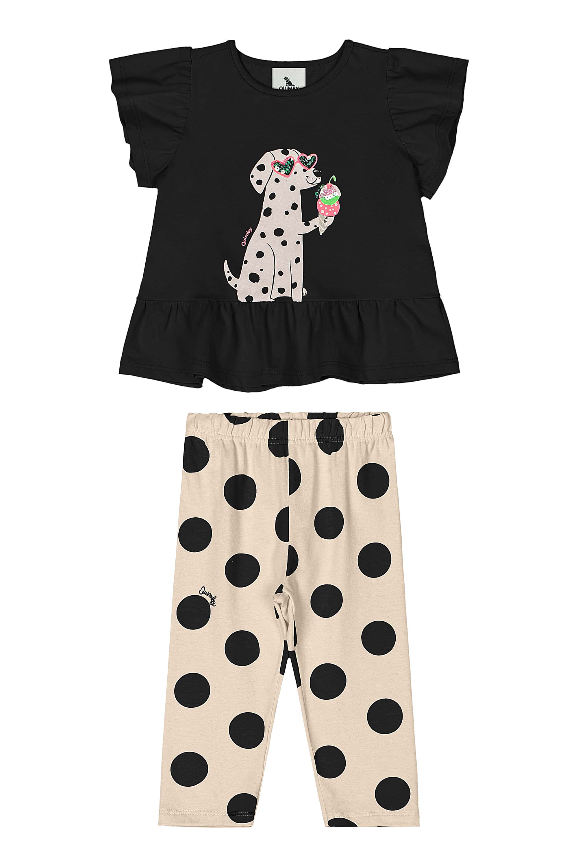 Conjunto com Blusa e Calça Legging para Bebê Menina (Preto) Quimby - Imagem 16