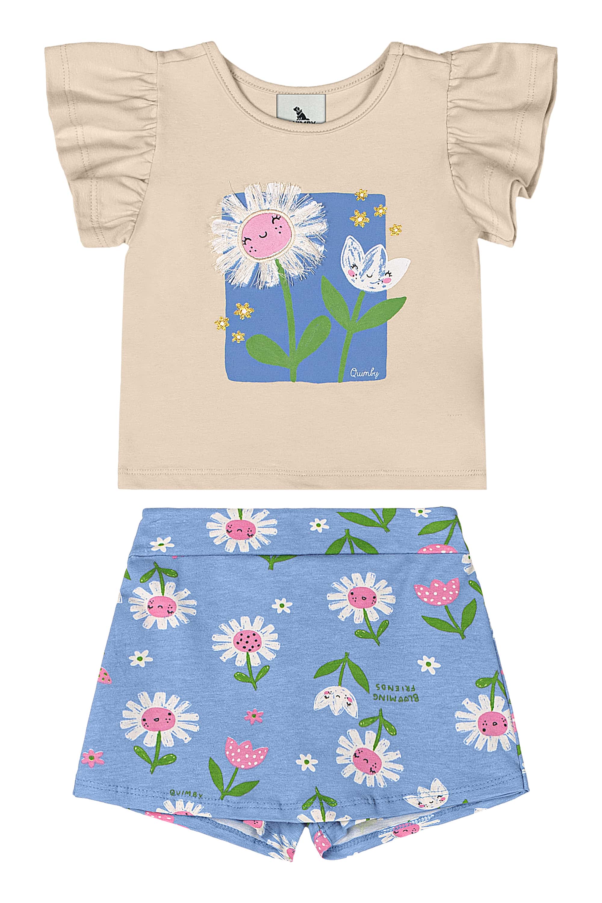 Conjunto Blusa e Short-Saia para Bebê Menina (Bege) Quimby - Imagem 6