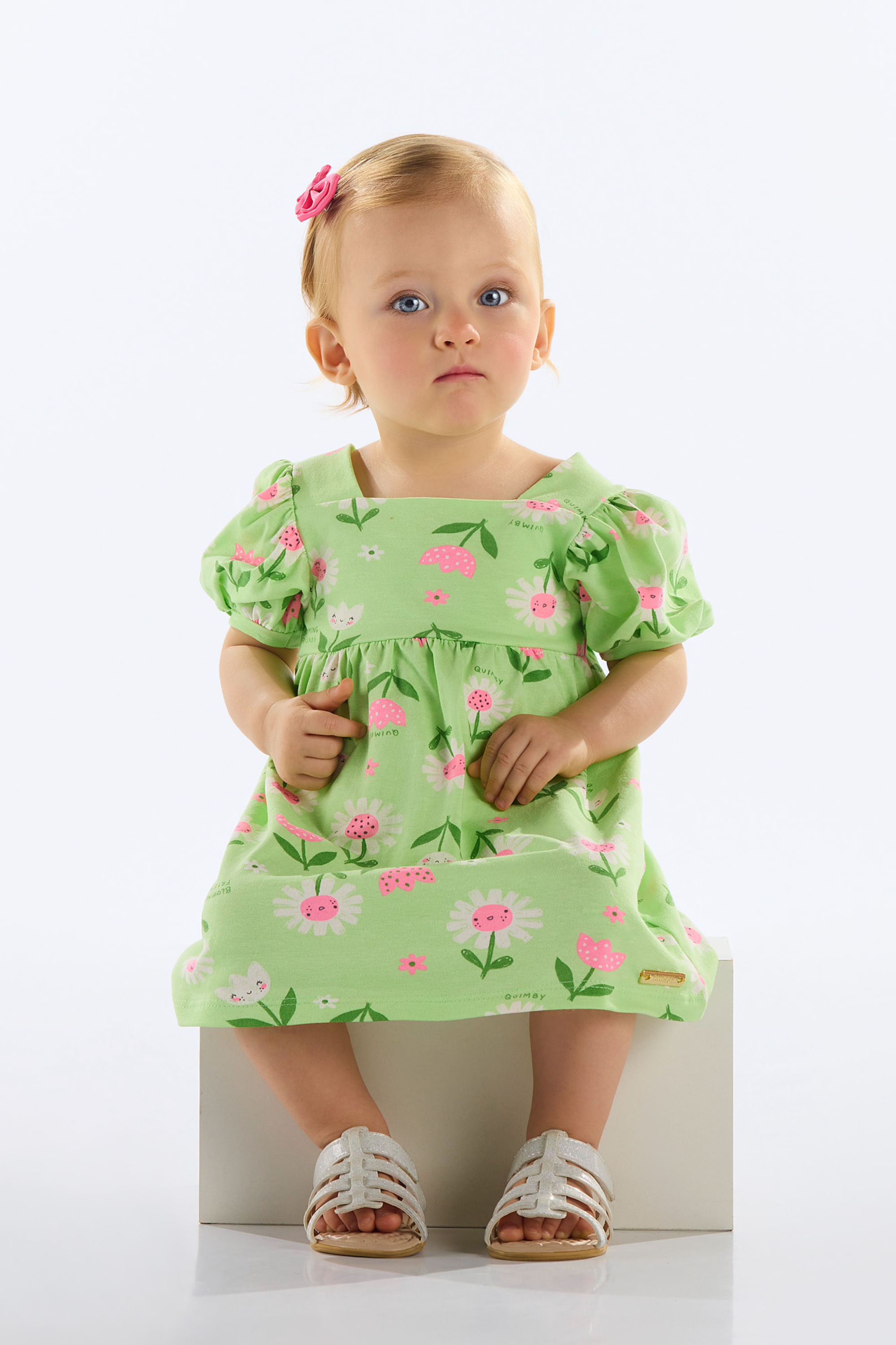 Vestido Florezinhas em Cotton para Bebê (Verde) Quimby