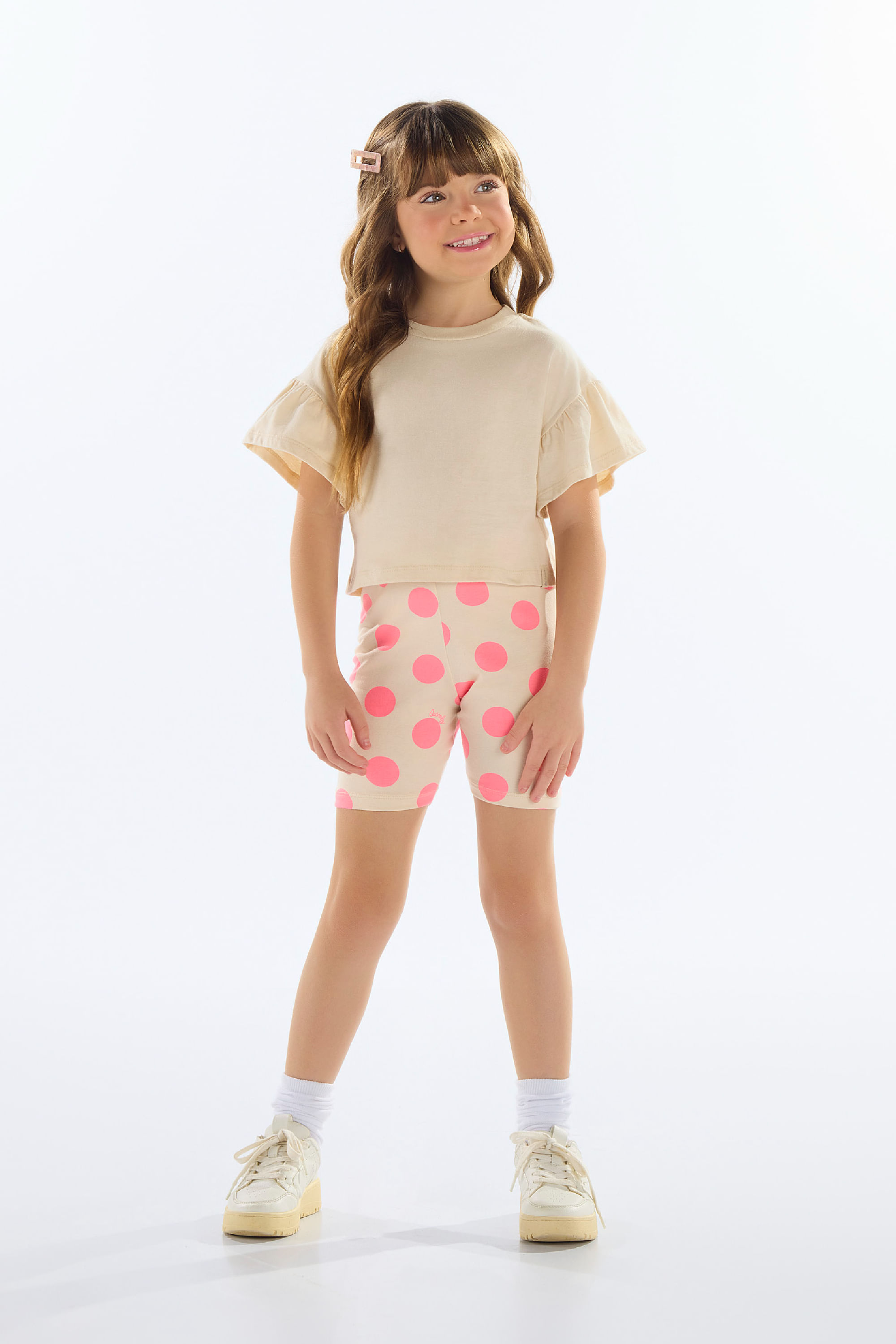 Bermuda Ciclista Estampada Infantil em Cotton (Bege) Quimby - Imagem 18