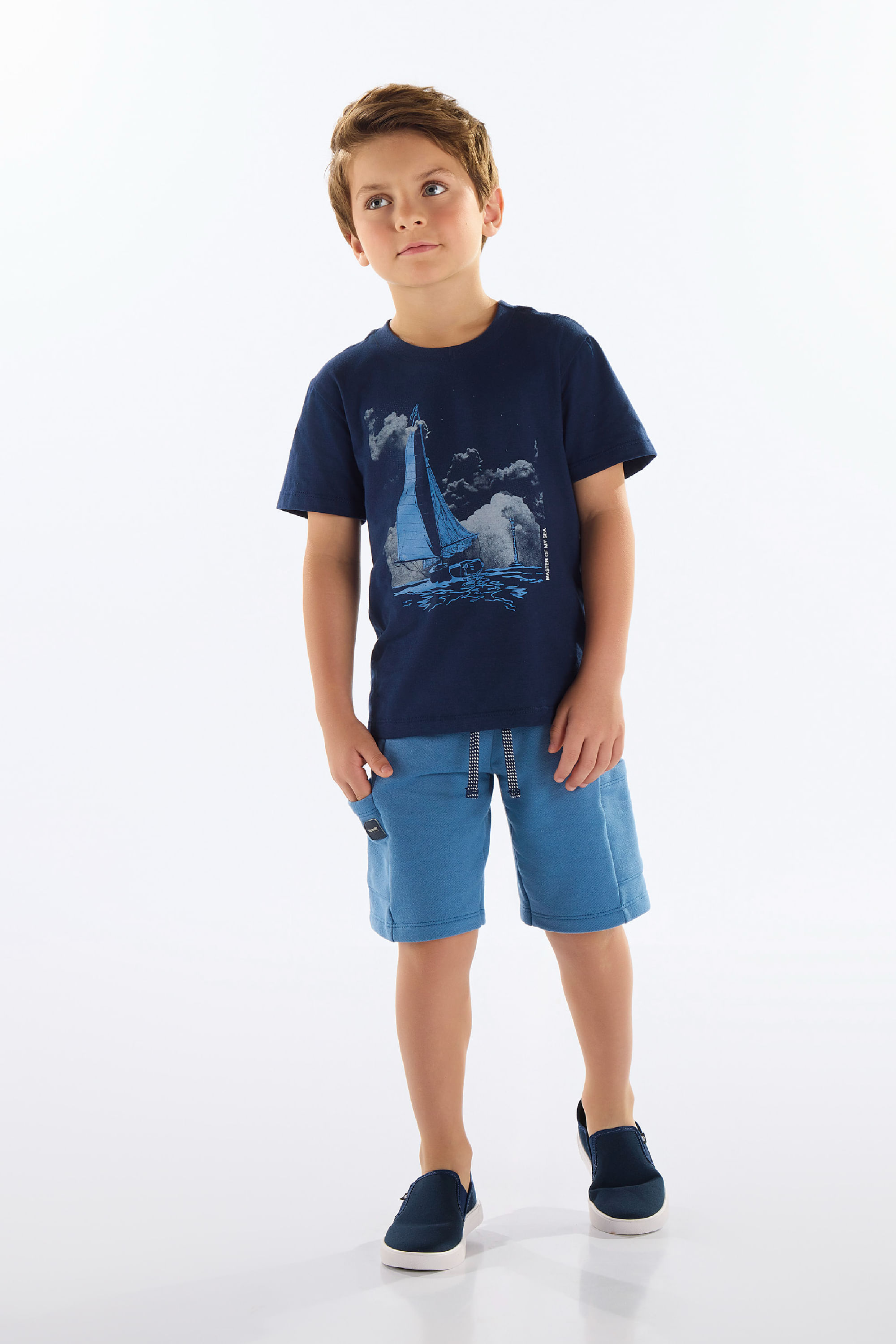 Conjunto Infantil com Camiseta e Bermuda para Menino (Azul Marinho) Quimby - Imagem 25