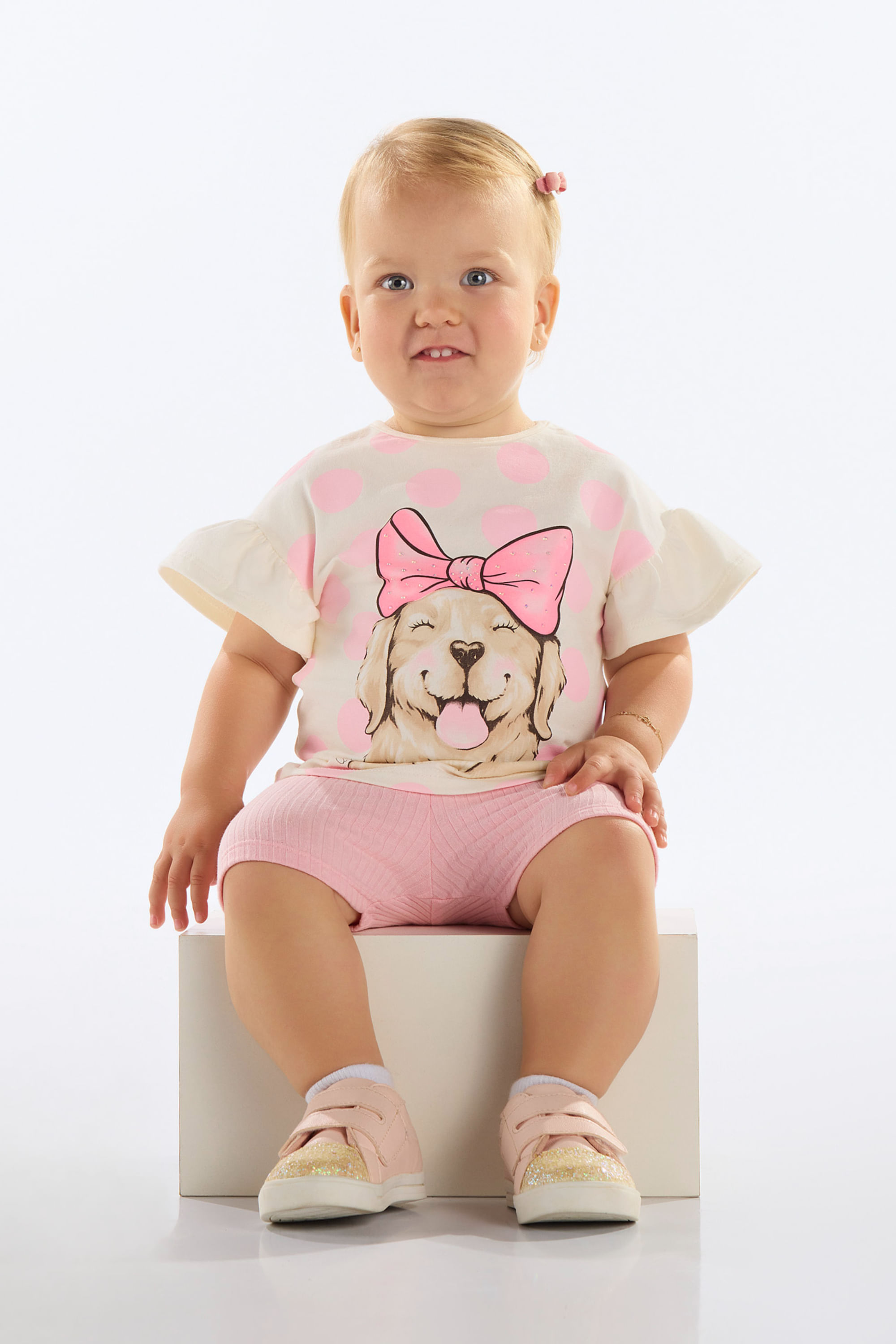 Conjunto Bebê com Blusa e Bermuda Ciclista (Rosa) Quimby - Imagem 31