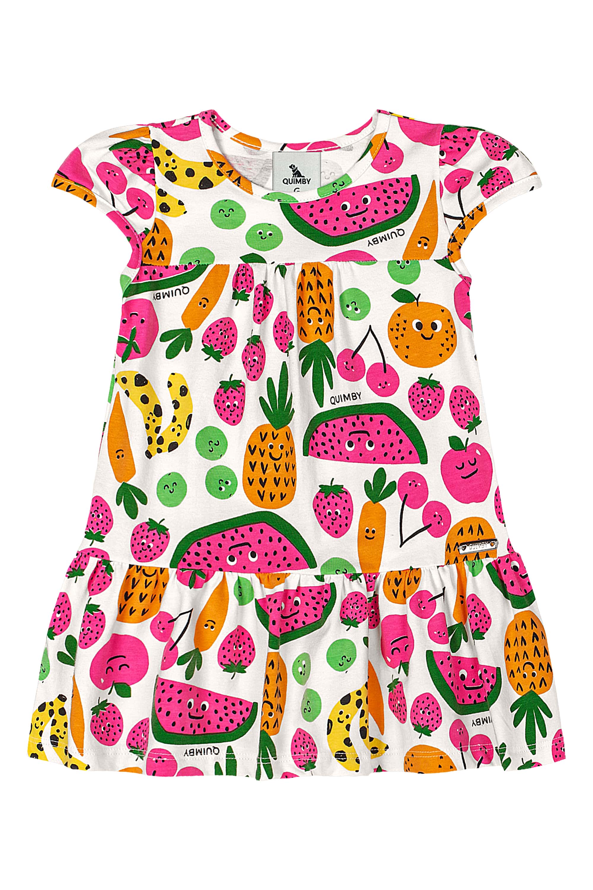 Vestido de Frutinhas para Bebê (Branco) Quimby - Imagem 5