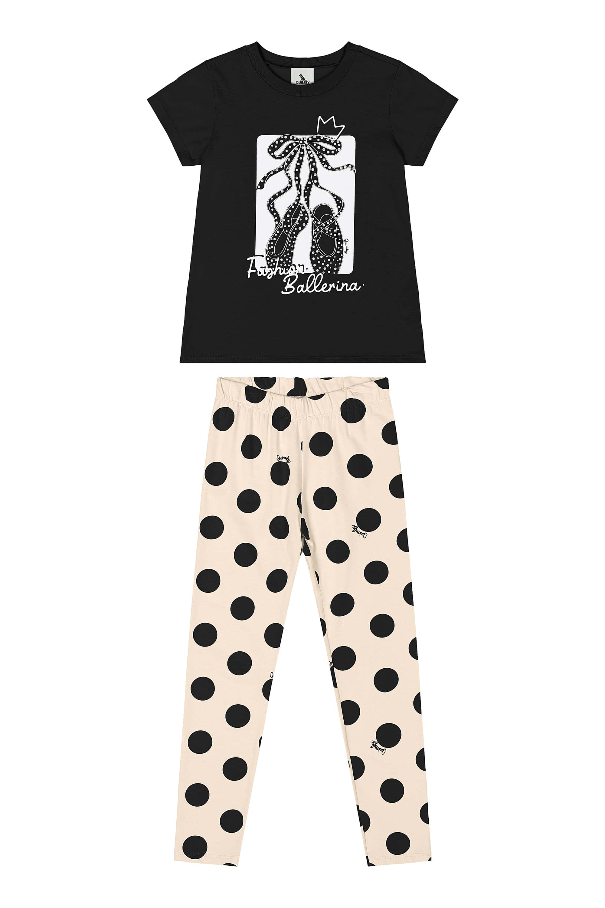Conjunto com Blusa e Calça Legging de Bolinhas (Preto) Quimby - Imagem 20