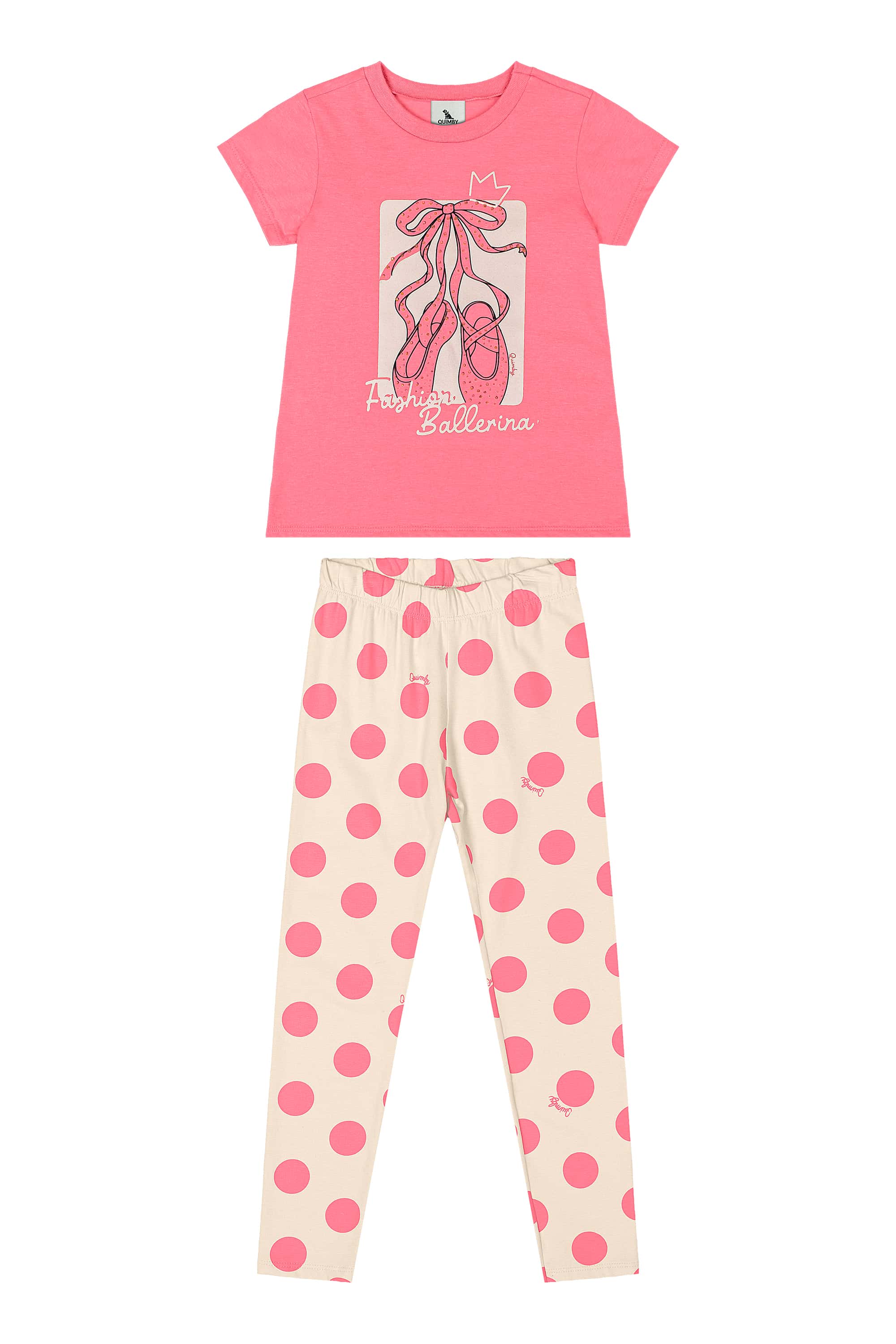 Conjunto com Blusa e Calça Legging de Bolinhas (Rosa) Quimby - Imagem 26