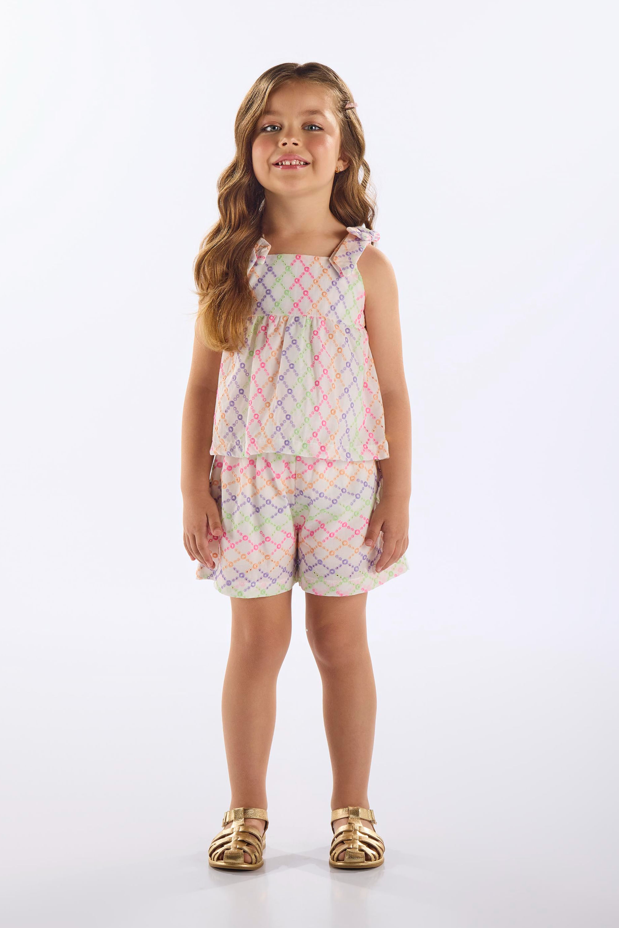 Conjunto Infantil Feminino com Bata e Short em Algodão (Off White) Up Baby