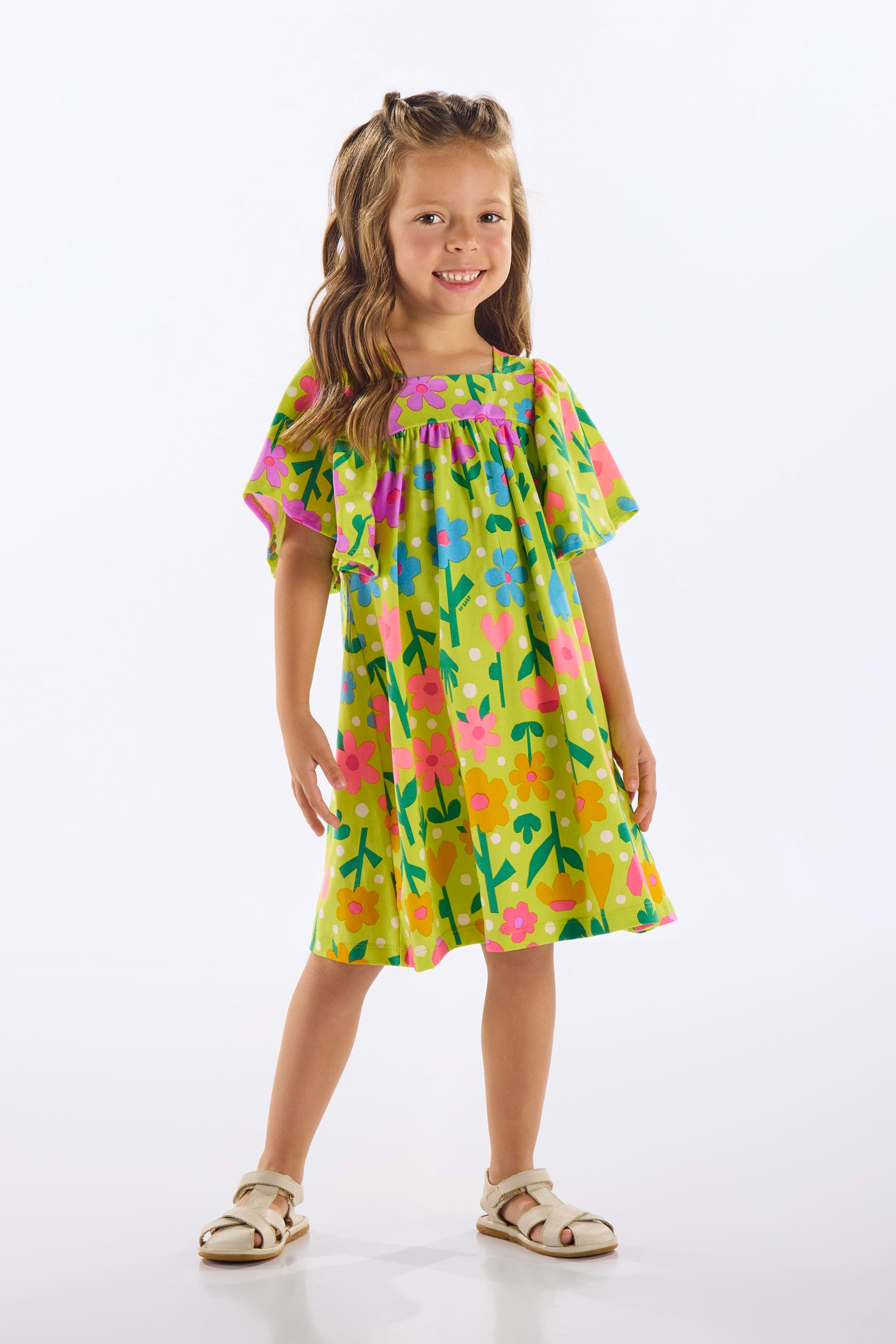 Vestido Floral Infantil em Cotton (Amarelo) Up Baby