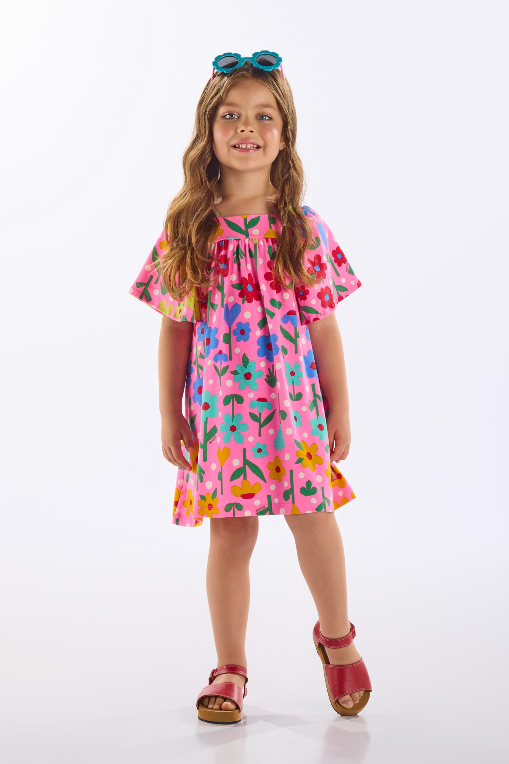 Vestido Floral Infantil em Cotton (Rosa Pink) Up Baby