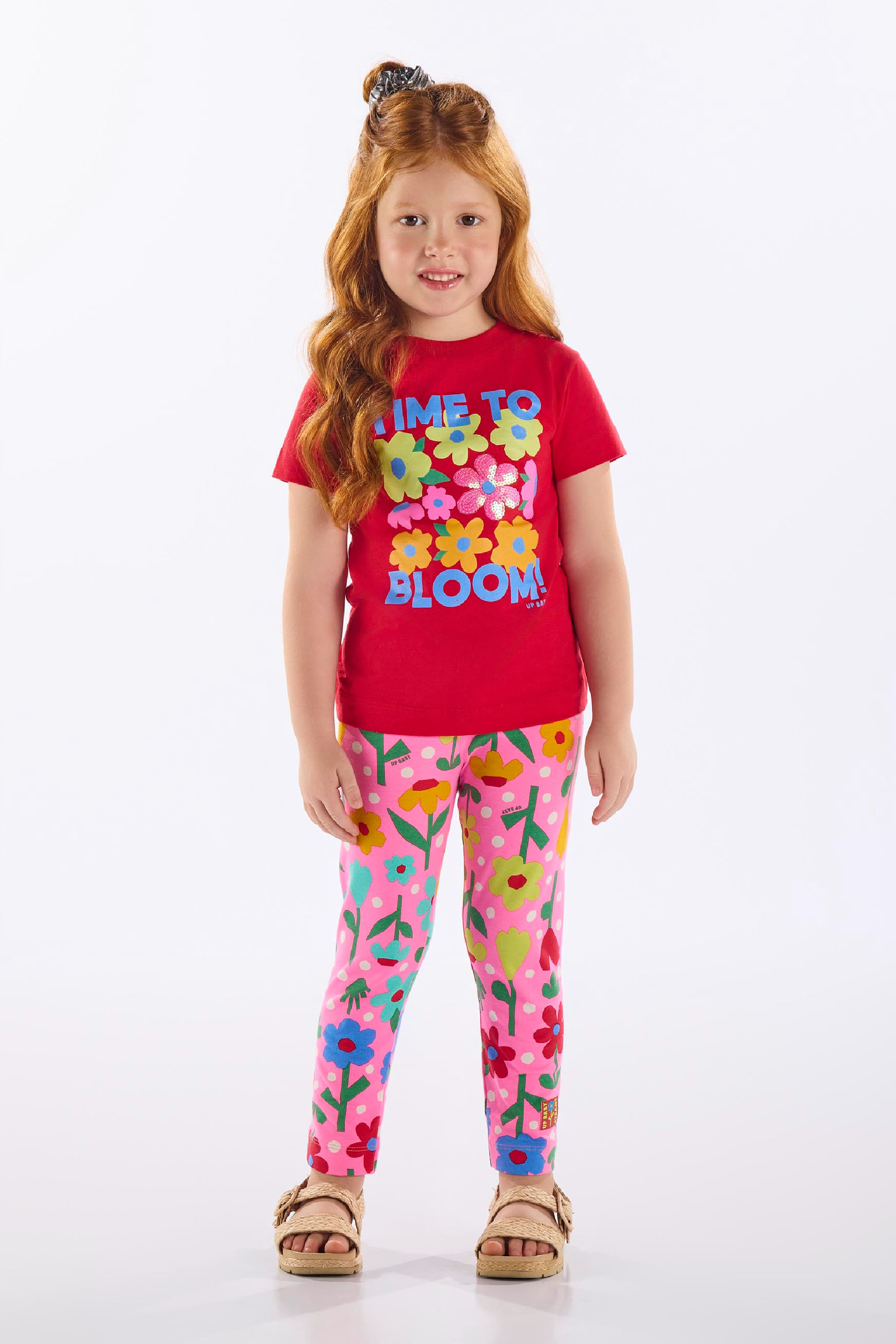 Conjunto Infantil com Blusa e Calça Legging Floral (Vermelho) Up Baby