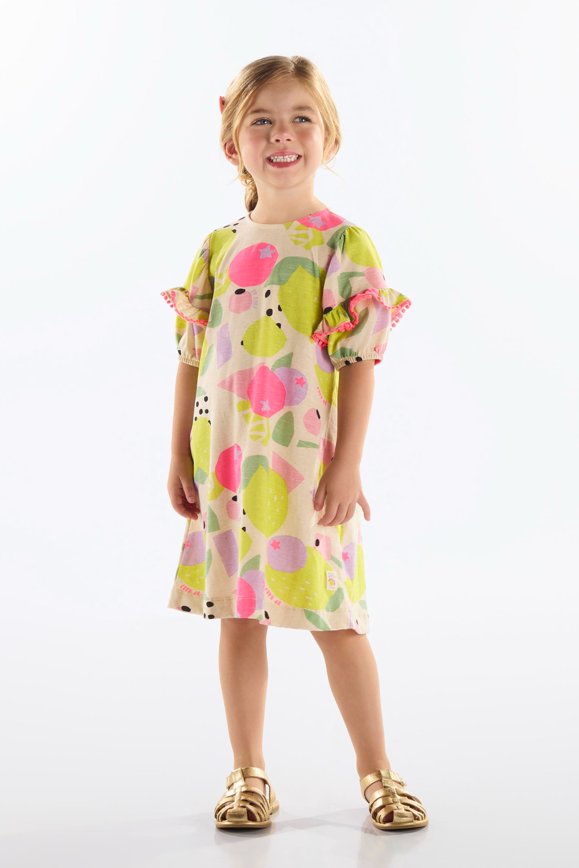 Vestido Infantil Frutas em Algodão (Bege) Up Baby