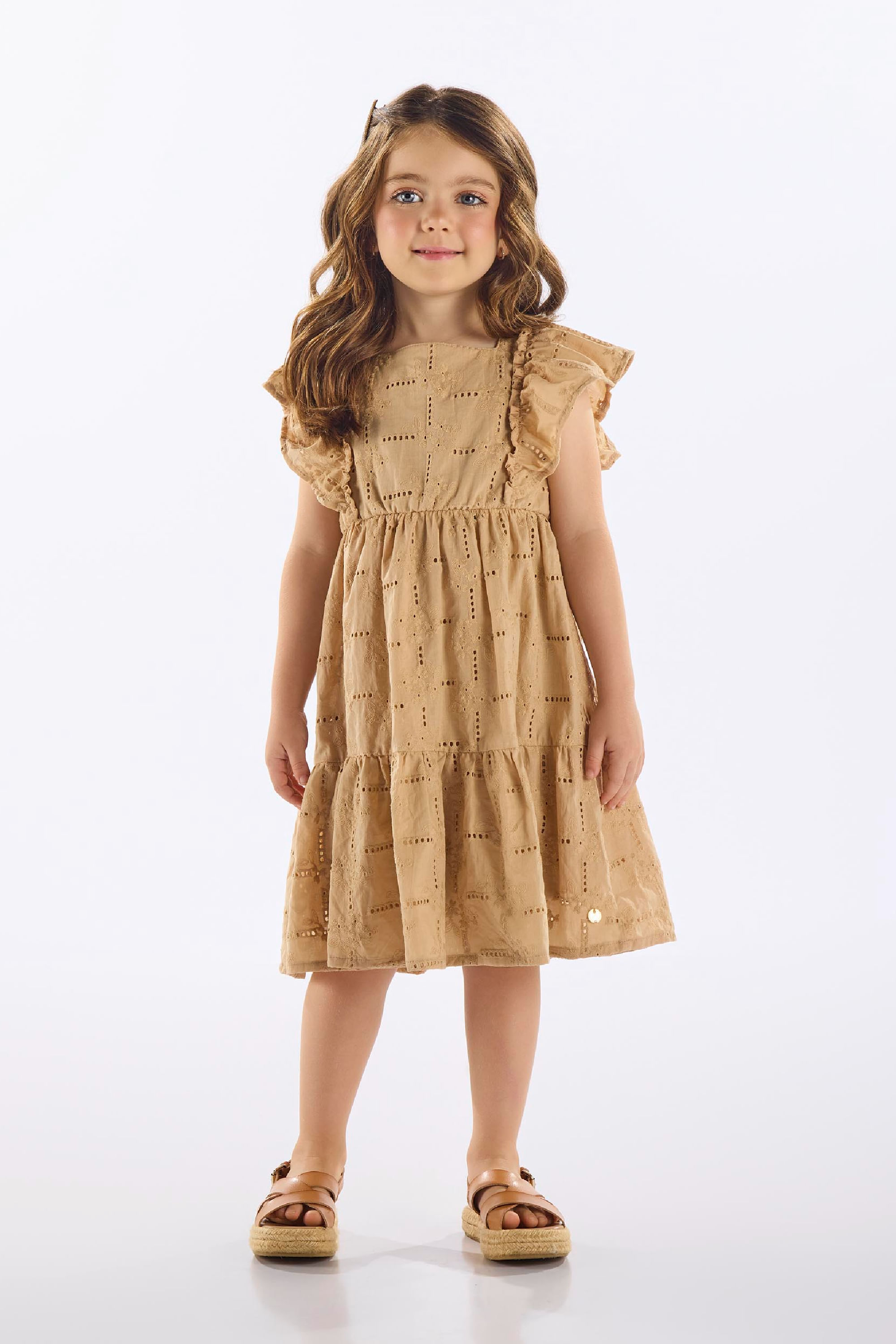 Vestido Infantil em Laise com Forro (Bege) Up Baby