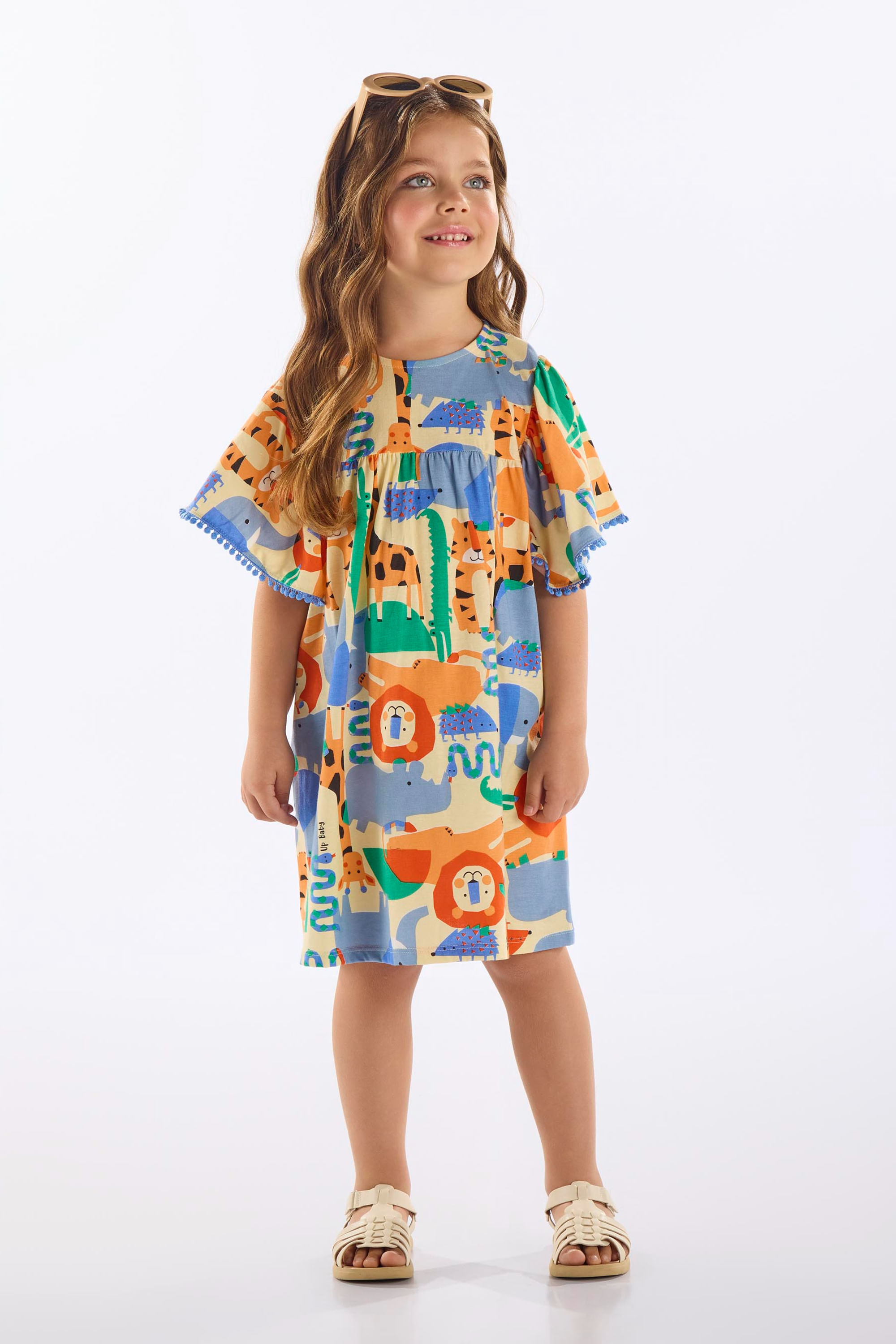 Vestido Infantil em Algodão Estampado (Bege) Up Baby