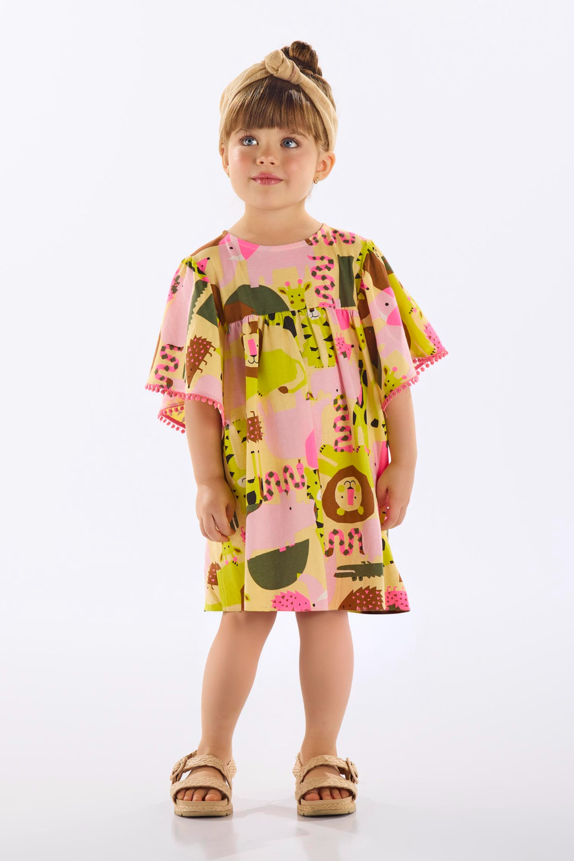 Vestido Infantil em Algodão Estampado (Bege) Up Baby