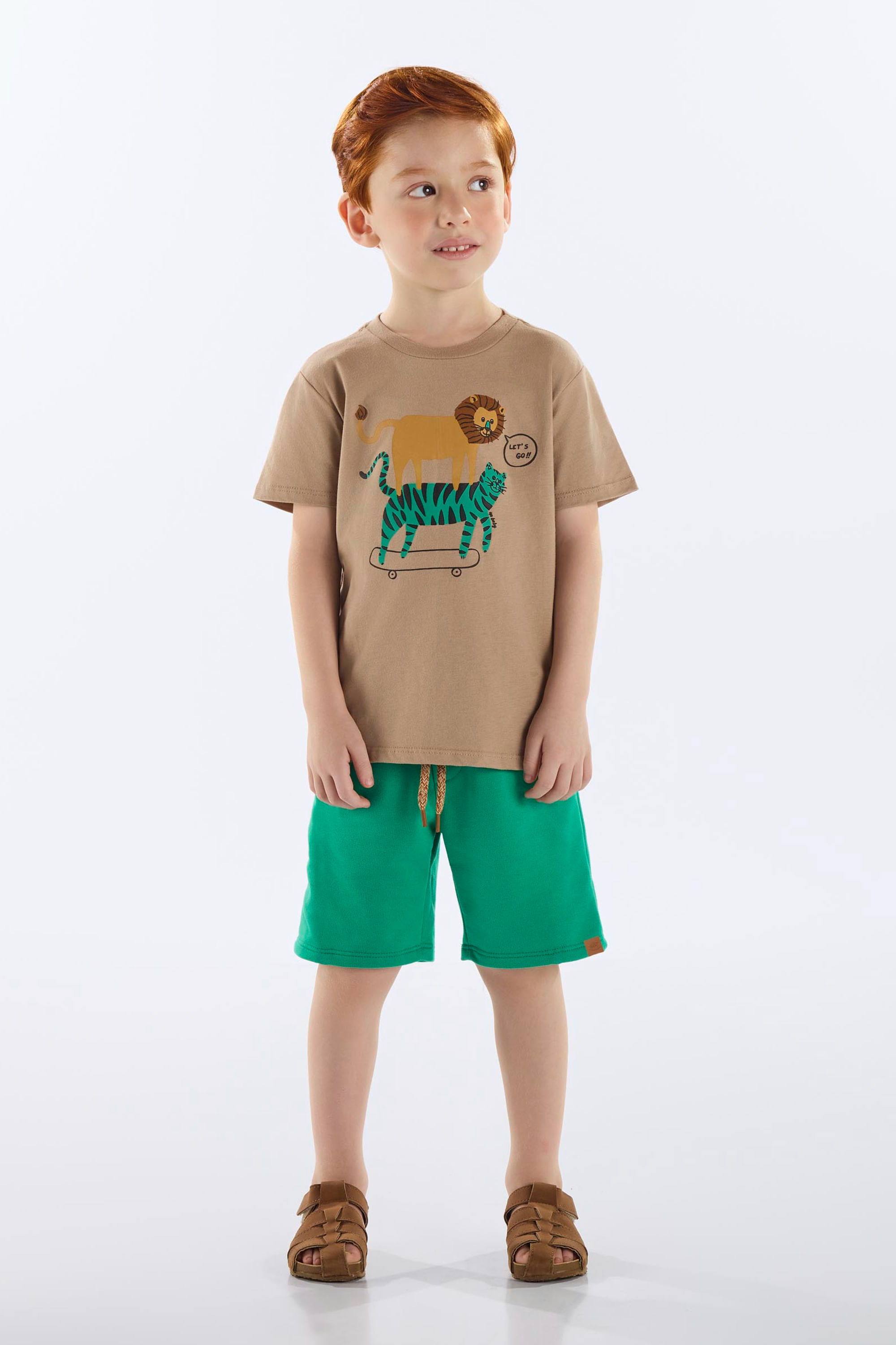 Conjunto com Camiseta Animais e Bermuda Infantil Masculino (Bege) Up Baby - Imagem 17