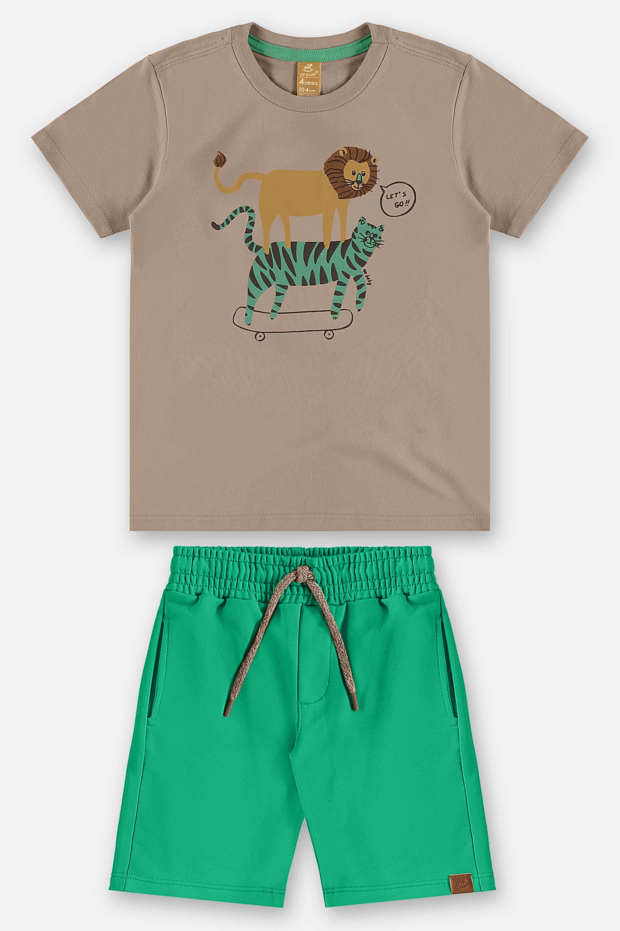 Conjunto com Camiseta Animais e Bermuda Infantil Masculino (Bege) Up Baby - Imagem 18