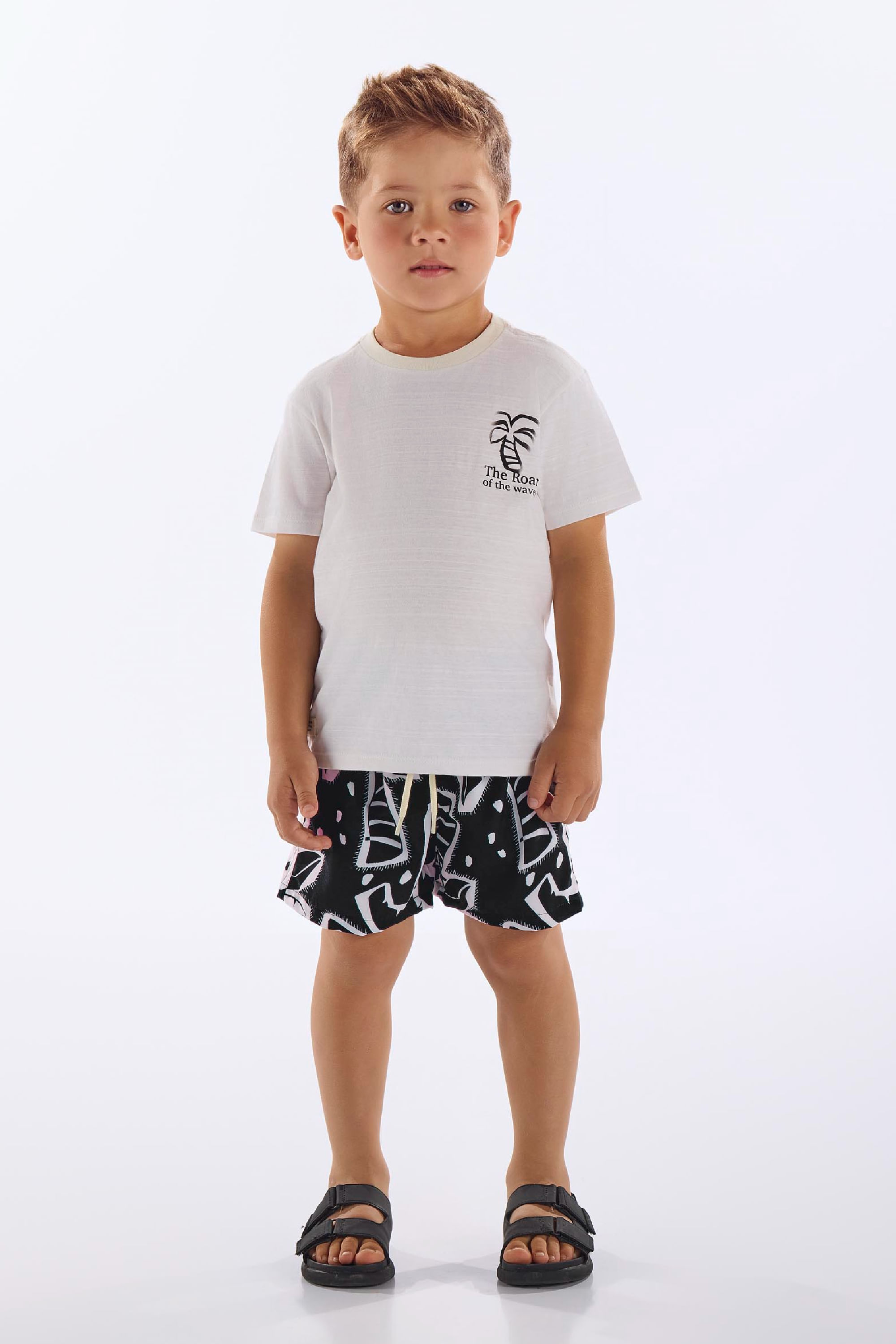 Conjunto Infantil Masculino com Camiseta e Short Estampado (Off White) Up Baby